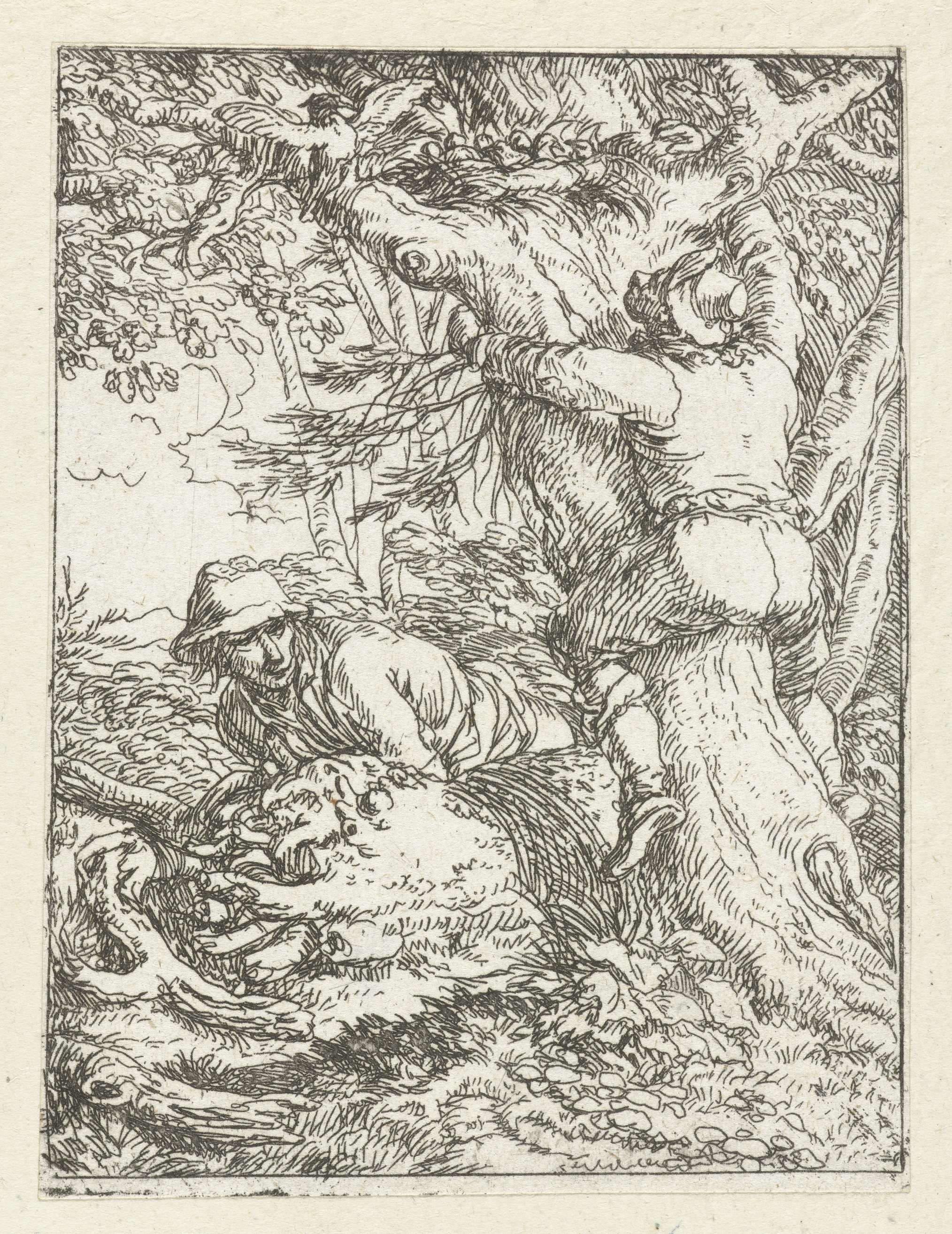Etching by Jonas Umbach depicting an angel with flowing robes and golden light