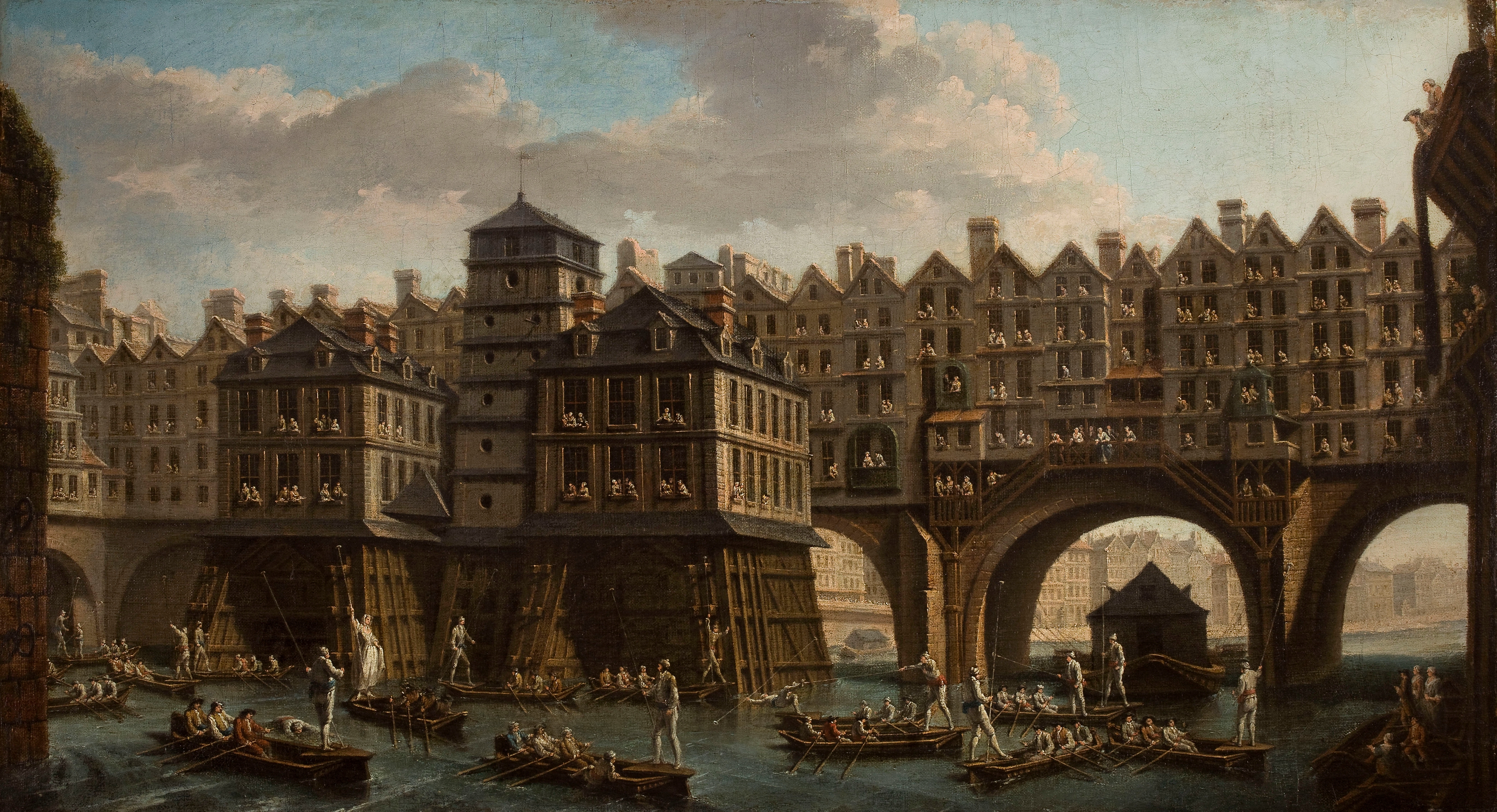 Marine scene with figures in a joute, oil on canvas by Nicolas Jean-Baptiste Raguenet