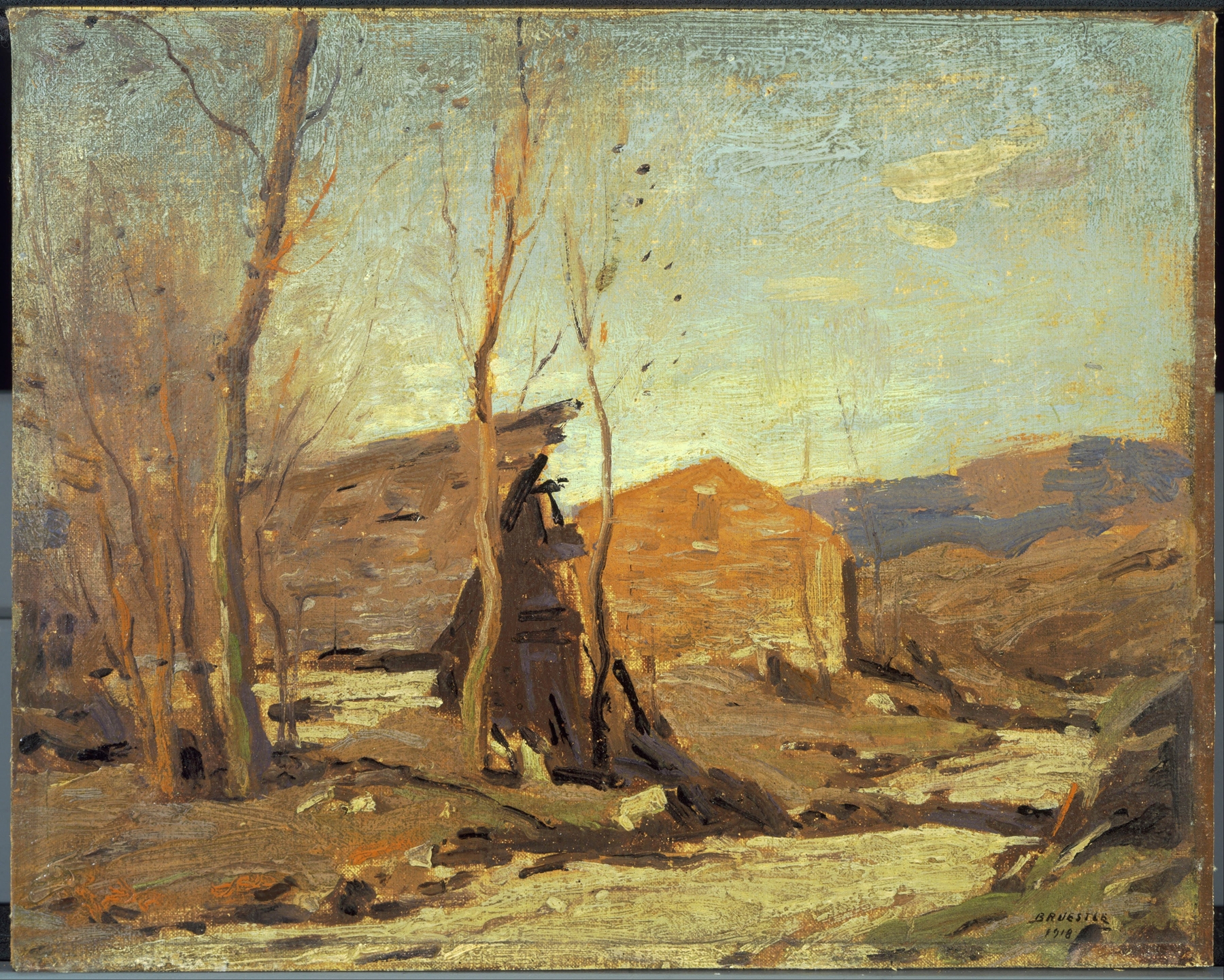 Late Autumn Afternoon by George M. Bruestle, impressionism, depicting autumn leaves and golden light.