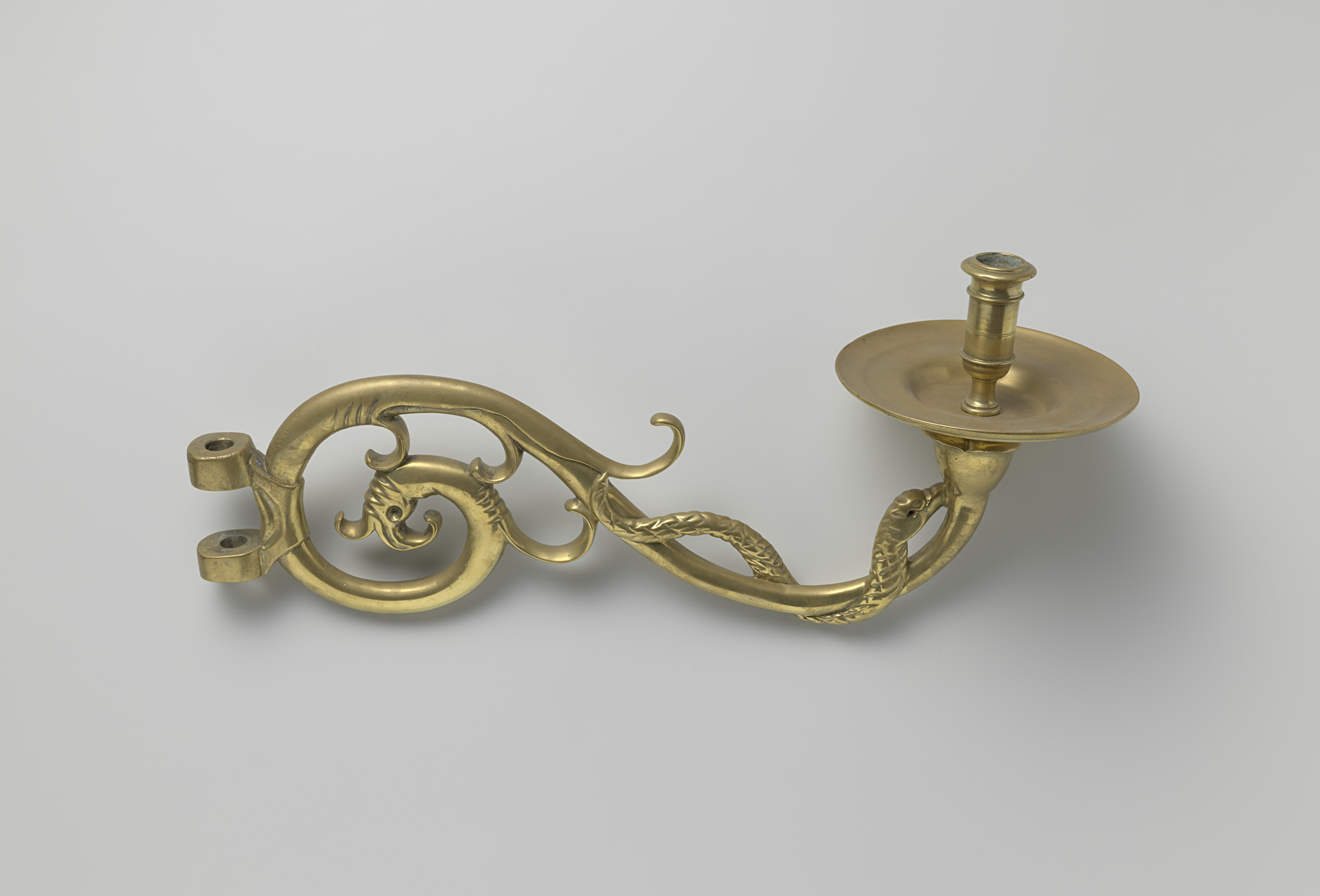 Bronze light arm with snake and dolphin head by Unknown Artist