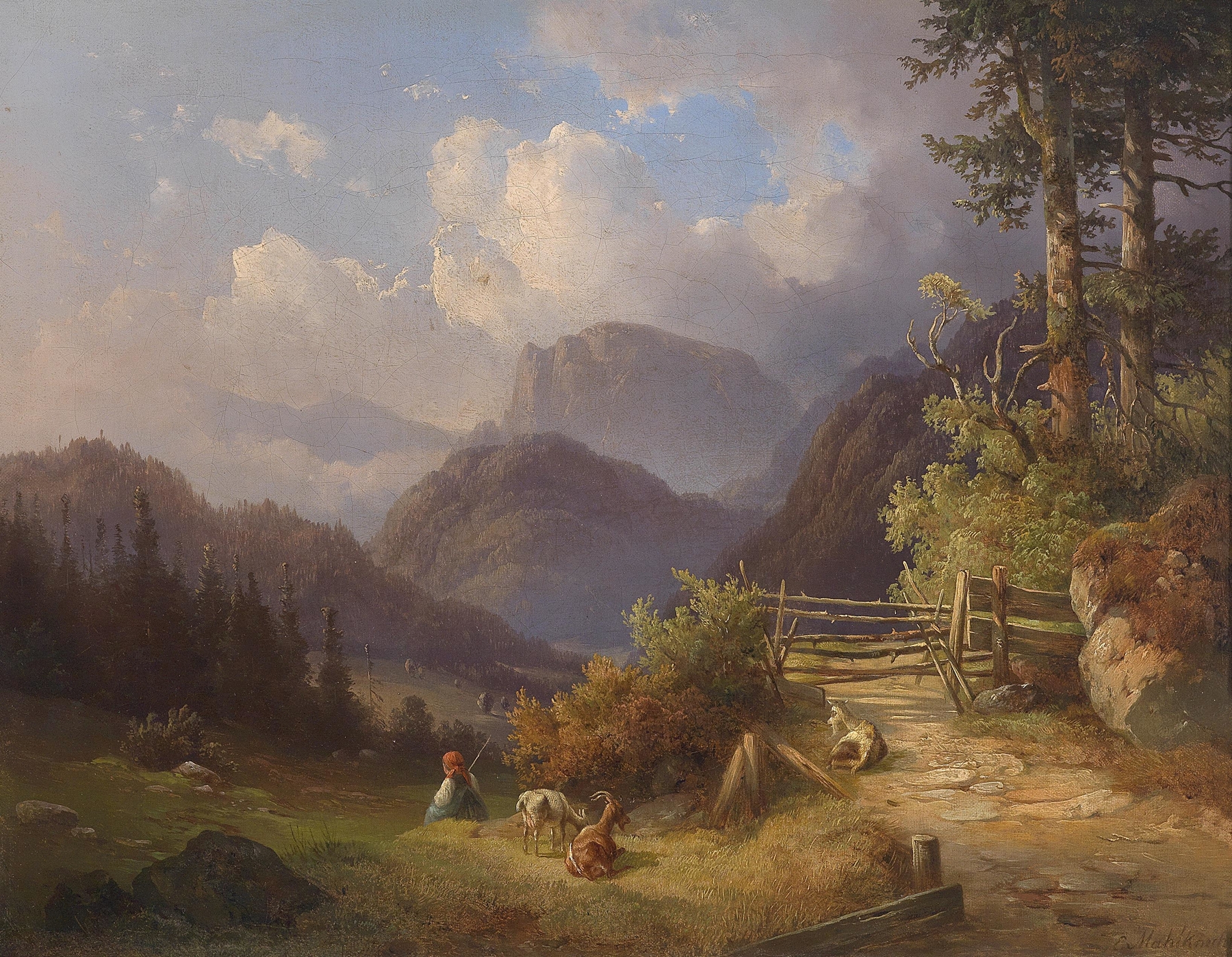 Figurative oil painting by Edmund Mahlknecht featuring a young shepherdess.