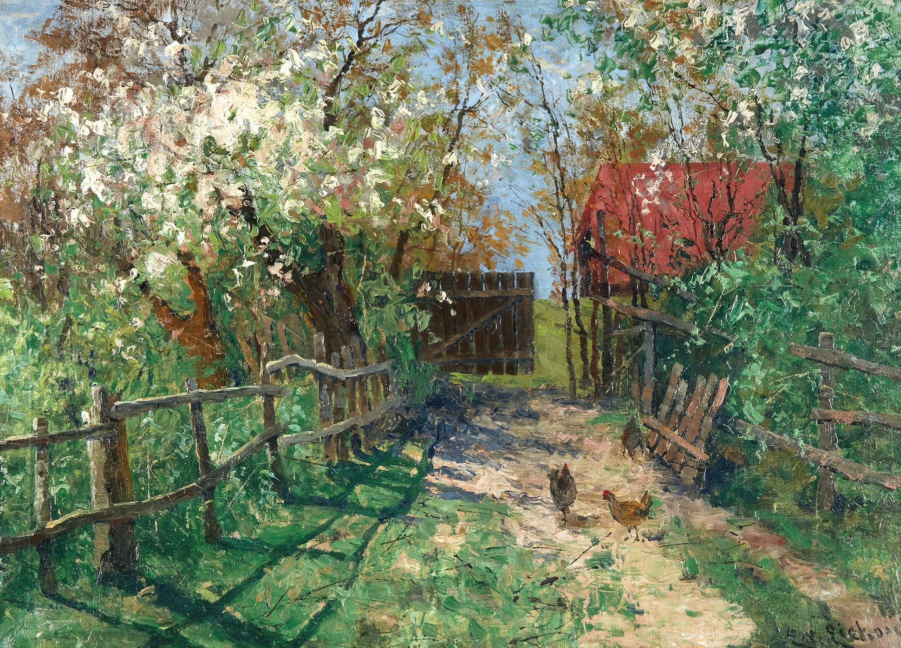 Frühling by Elisabeth von Eicken, oil on canvas depicting a vibrant spring landscape with flowers.
