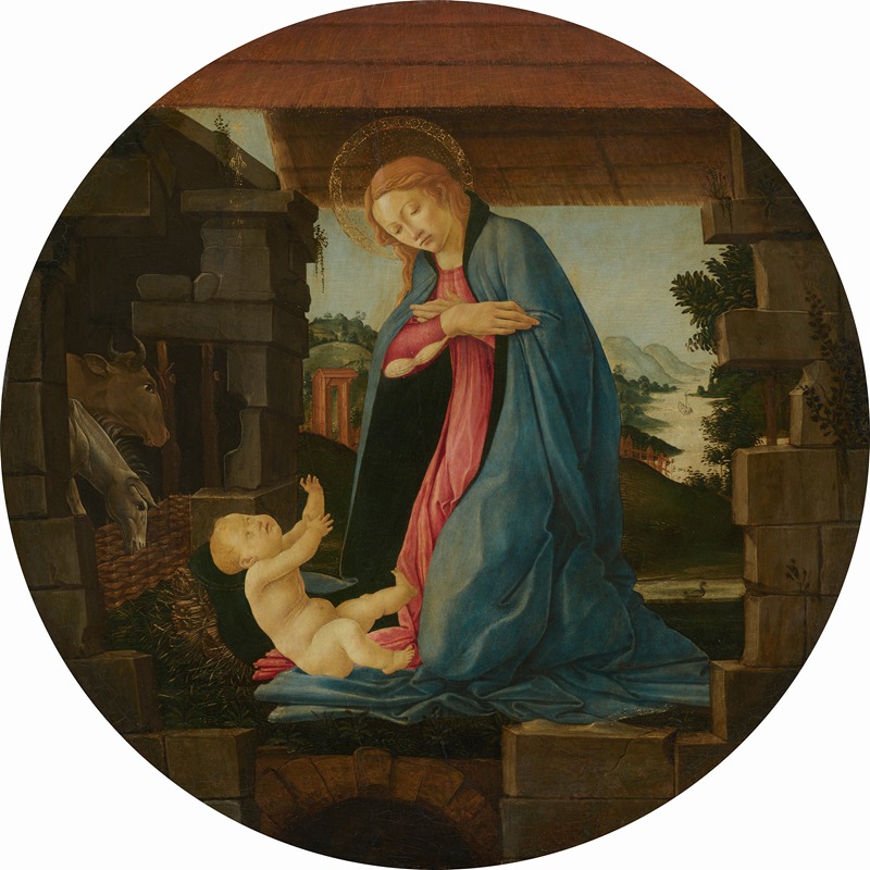 The Virgin Adoring the Child by Sandro Botticelli depicts a tender moment between mother and child.