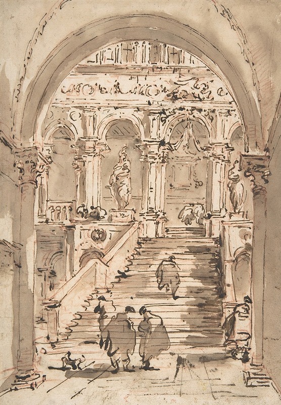 Francesco Guardi's painting depicts the staircase of the Ducal Palace in Venice.