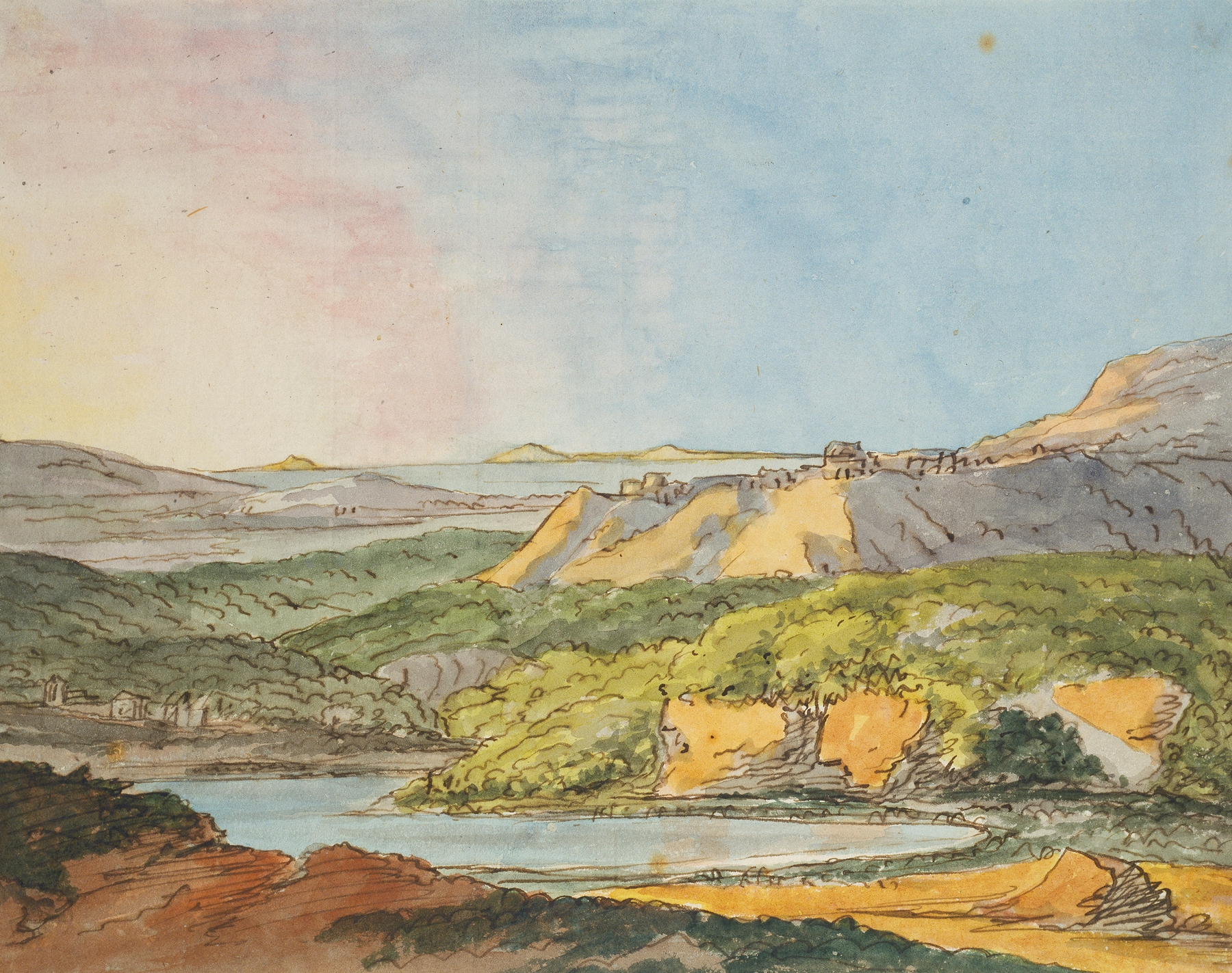 Landscape featuring wooded hills and water, oil painting by Johann Wolfgang Von Goethe