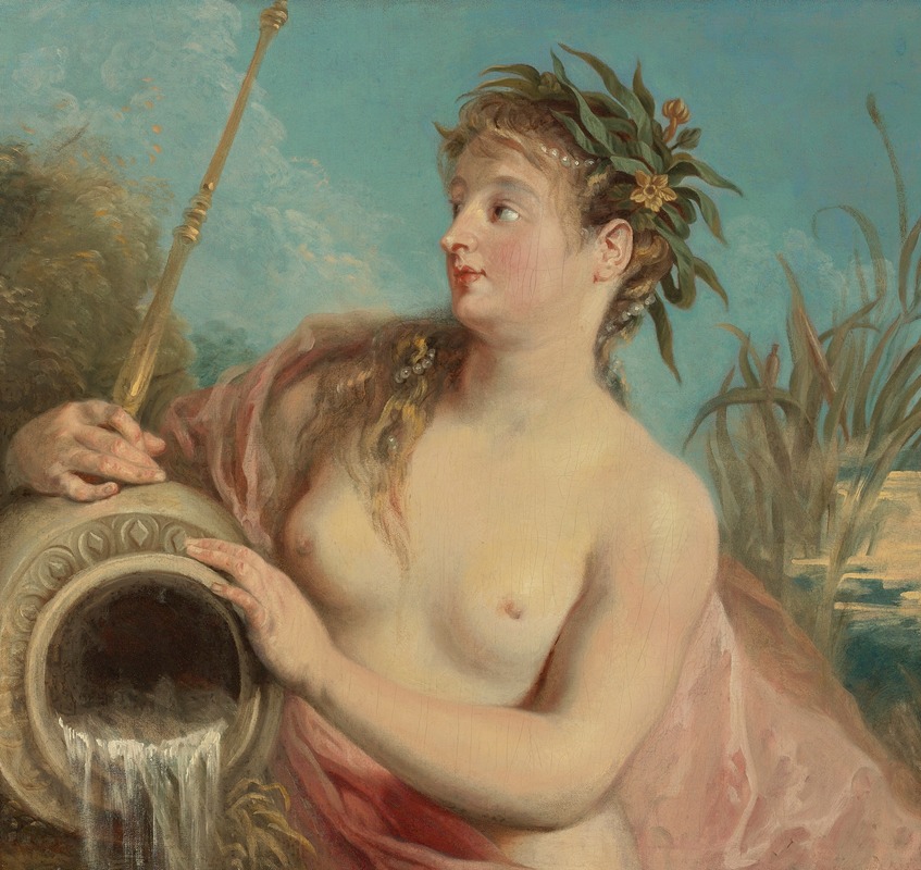 A beautiful Rococo painting depicting a nymph by a fountain.