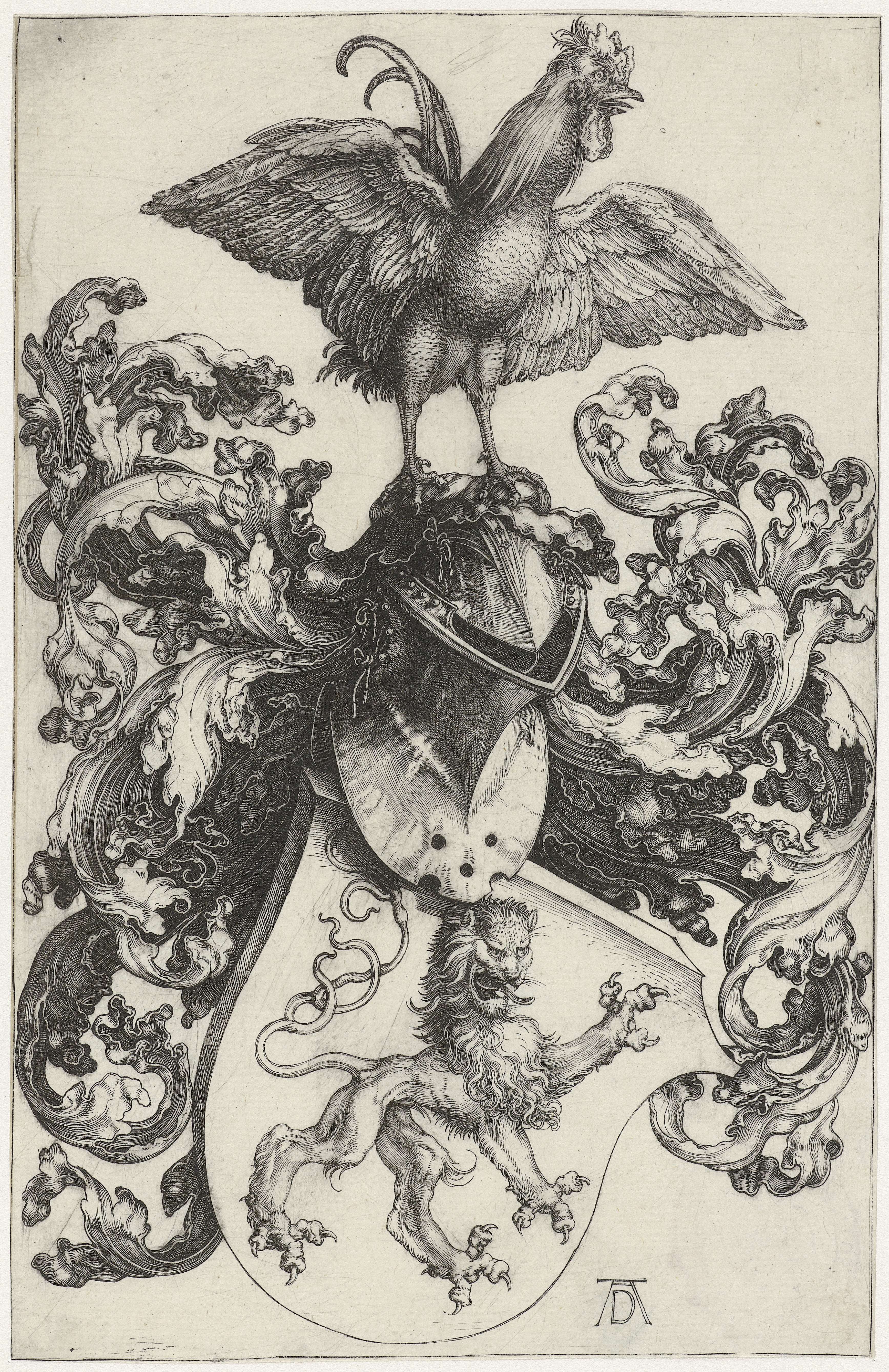 Wapenschild met haan, by Albrecht Dürer, public domain