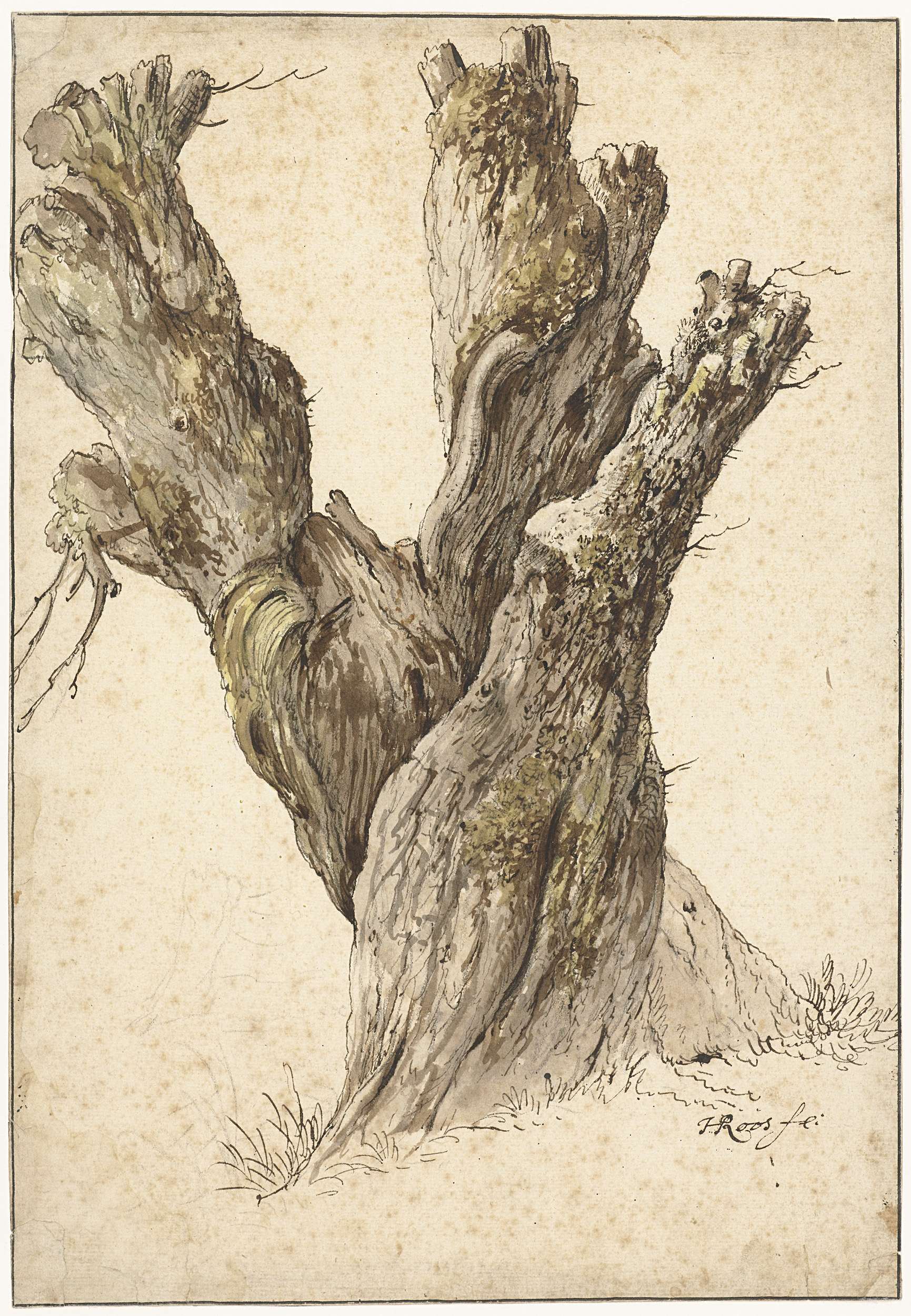 Landscape featuring a willow tree with sunlight filtering through leaves, oil painting by Johann Heinrich Roos
