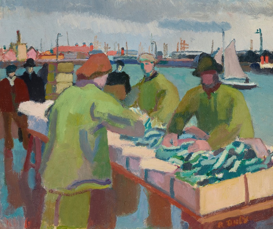A vibrant depiction of a fish market by Raoul Dufy.