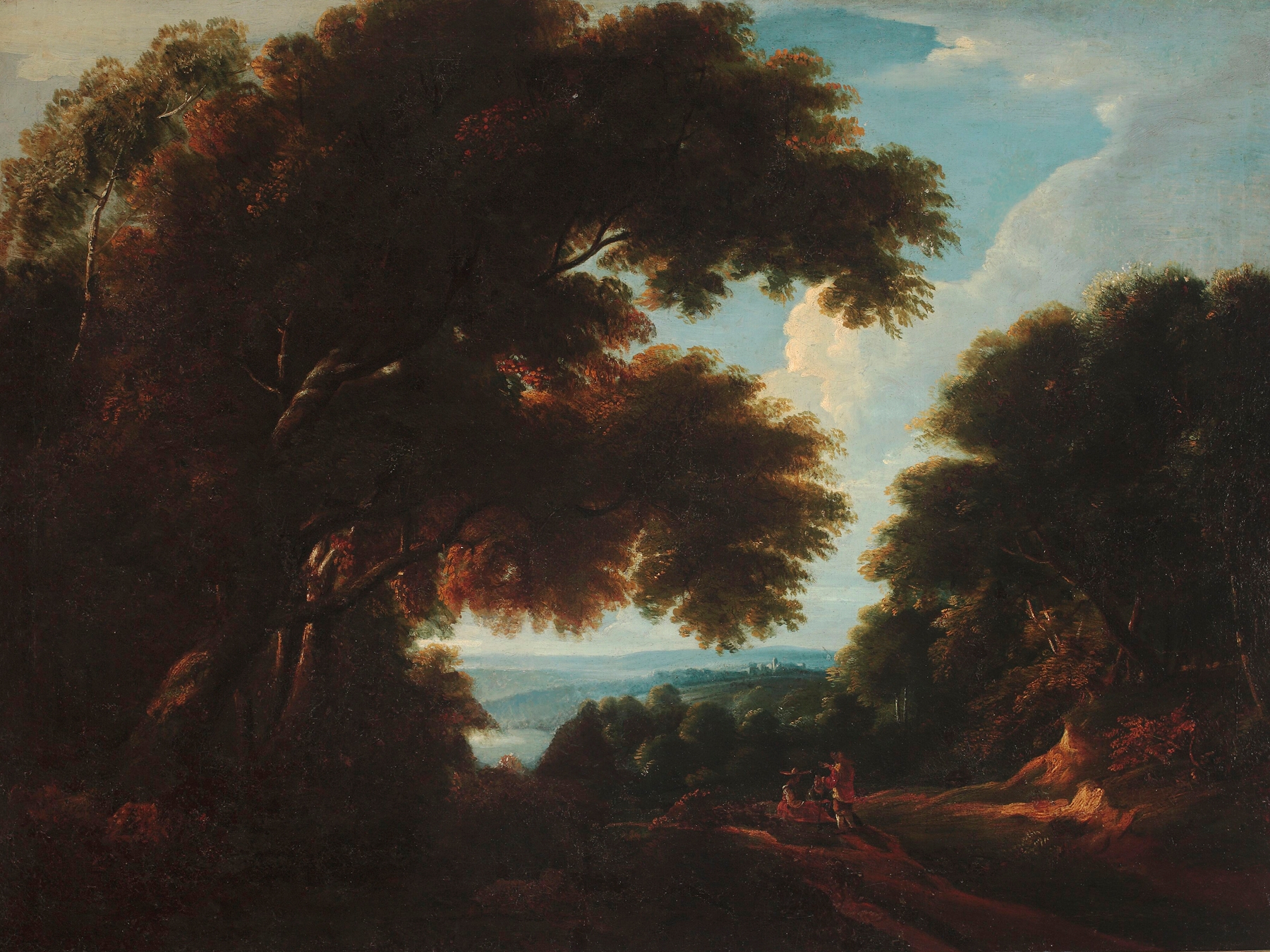 Forest landscape with figures by Jacques d'Arthois, oil on canvas