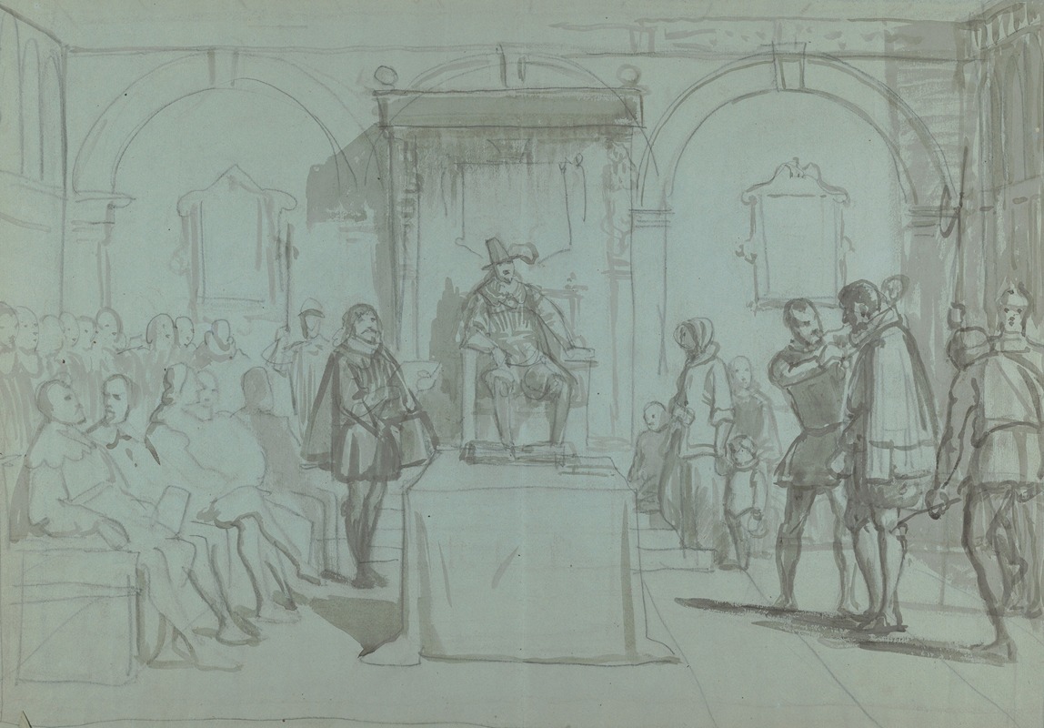 This painting depicts King Christian IV of Denmark judging Christoffer Rosenkrantz.