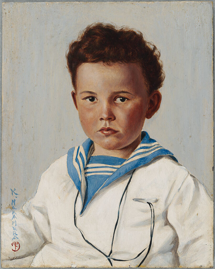 Portrait of a boy, oil on cardboard by Kanji Nakamura