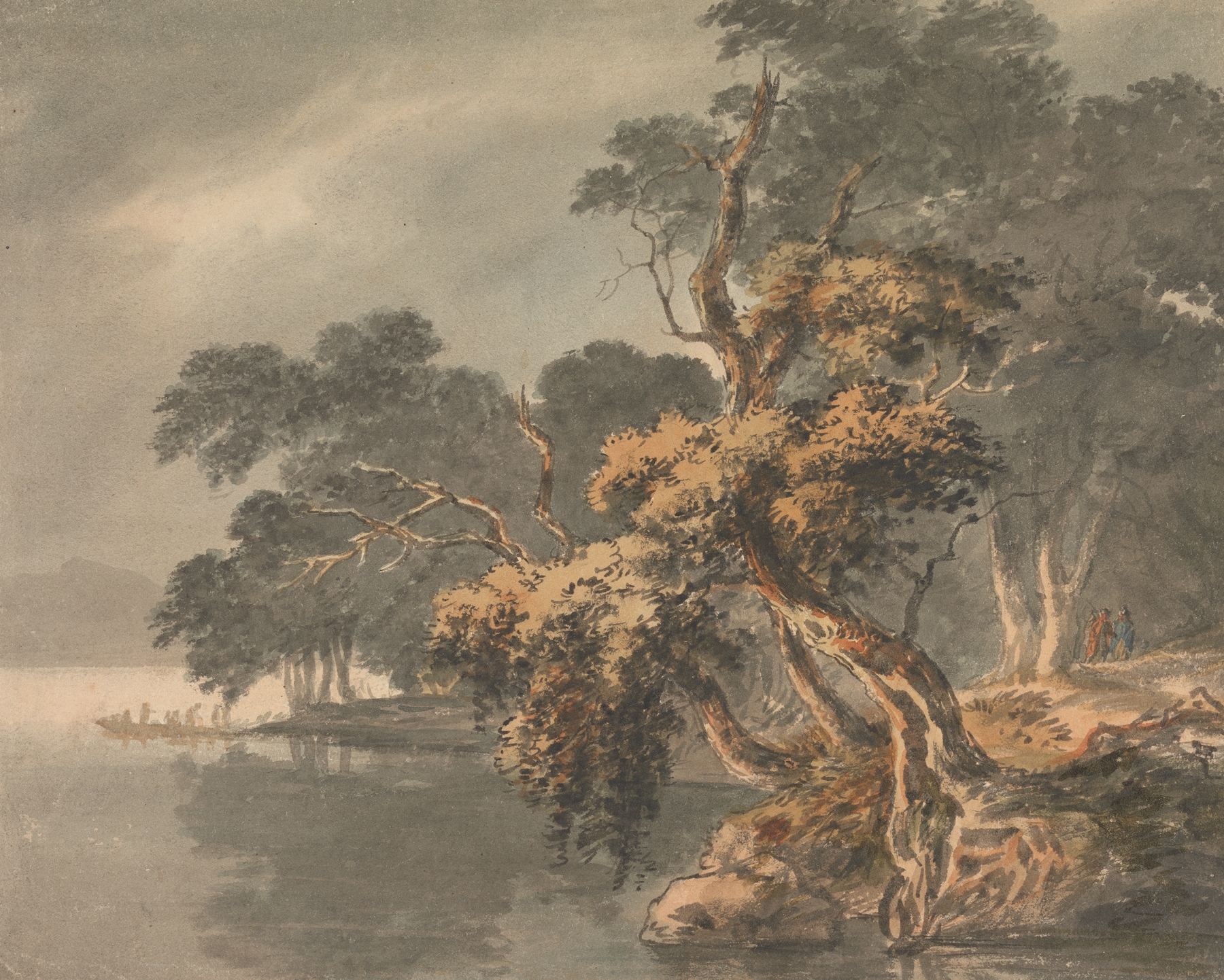 Autumn Trees by Joseph Barber, oil on canvas, depicting vibrant foliage and a calm lake.