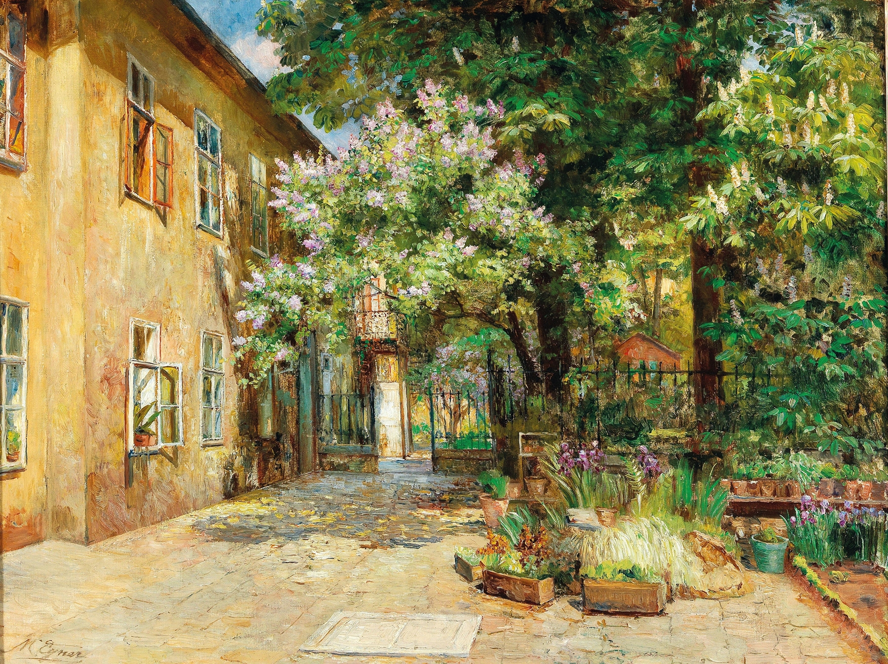 Courtyard view in Vienna by Marie Egner, oil on canvas
