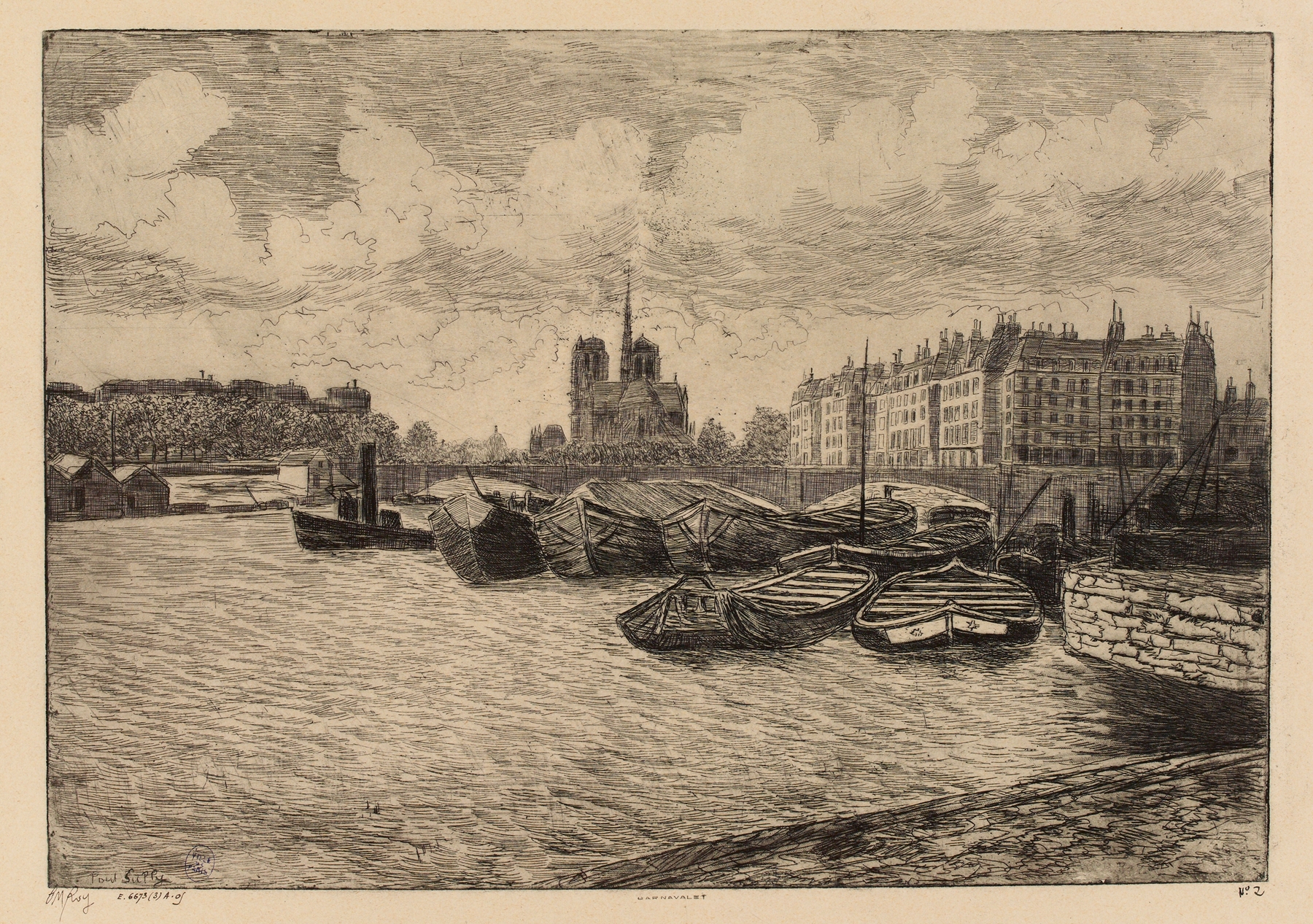 Pont Sully – Abside de Notre-Dame by Pierre-Marcel Roy, oil on canvas depicting Notre-Dame at sunset.