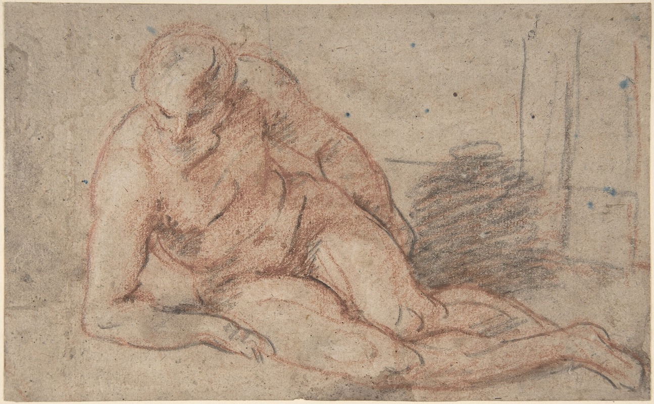 A reclining nude figure painted by Jean-Antoine Watteau in the Rococo style.