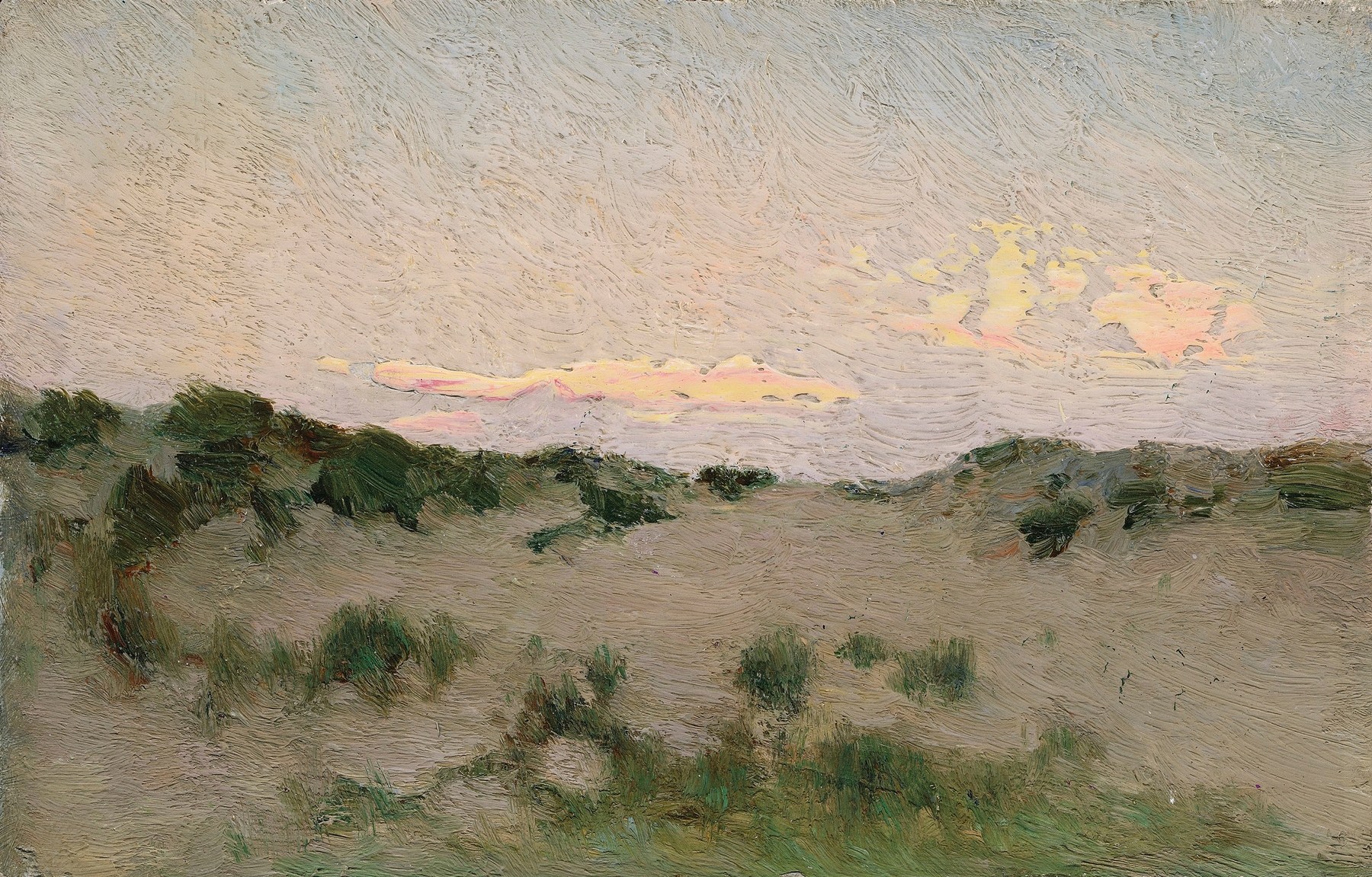 Dunes au crépuscule by Ivan Pavlovich Pokhitonov, impressionism landscape with twilight hues.