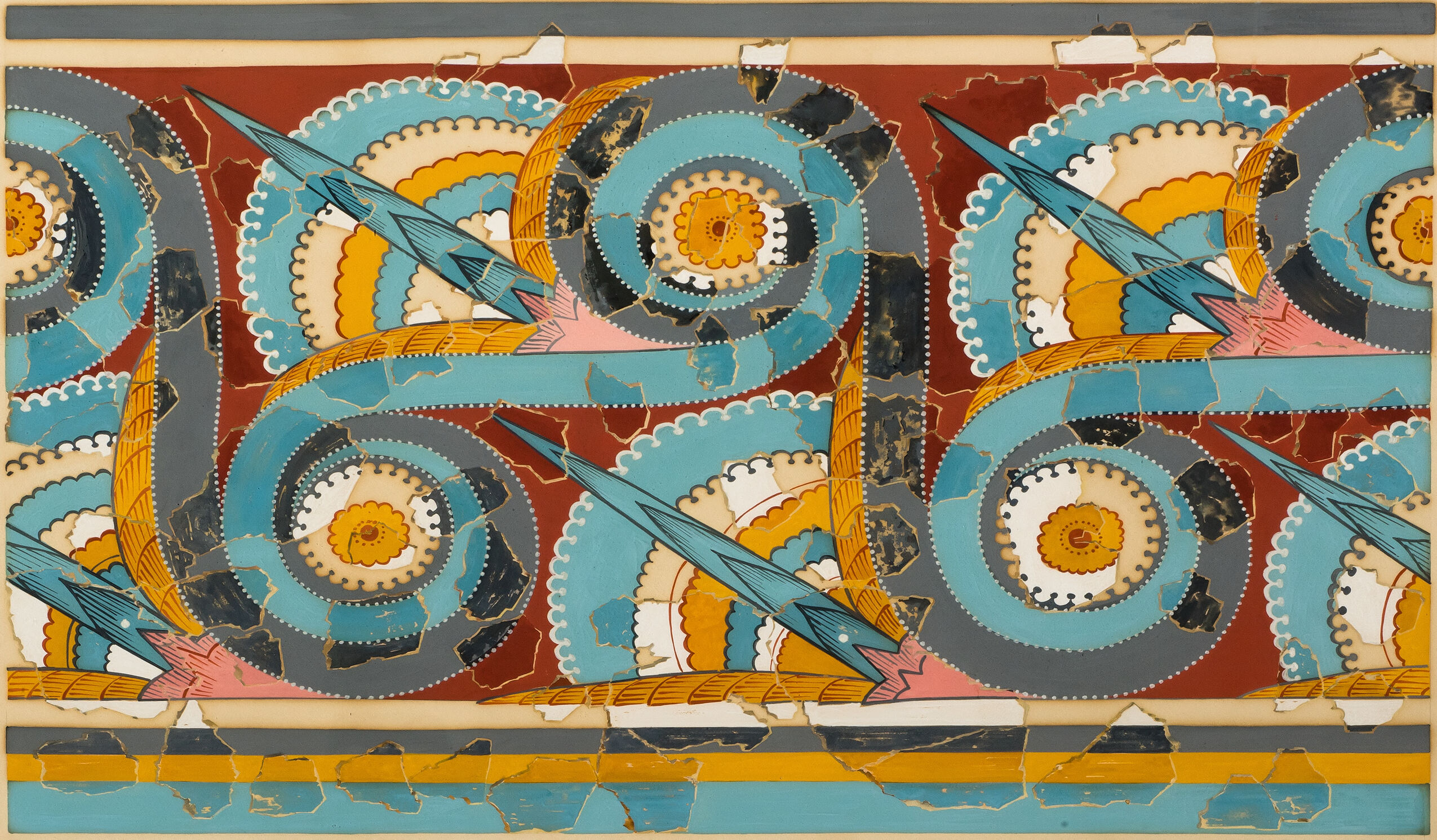 Ornamental Frieze (after a wall painting from the Palace of Tiryns, Argolis), by Unidentified artist, public domain