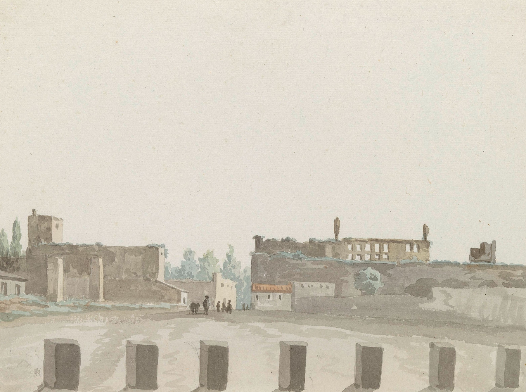 Oude paleis van koningin Jeanne bij het verlaten van Napels, watercolor on paper by Abraham-Louis-Rodolphe Ducros
