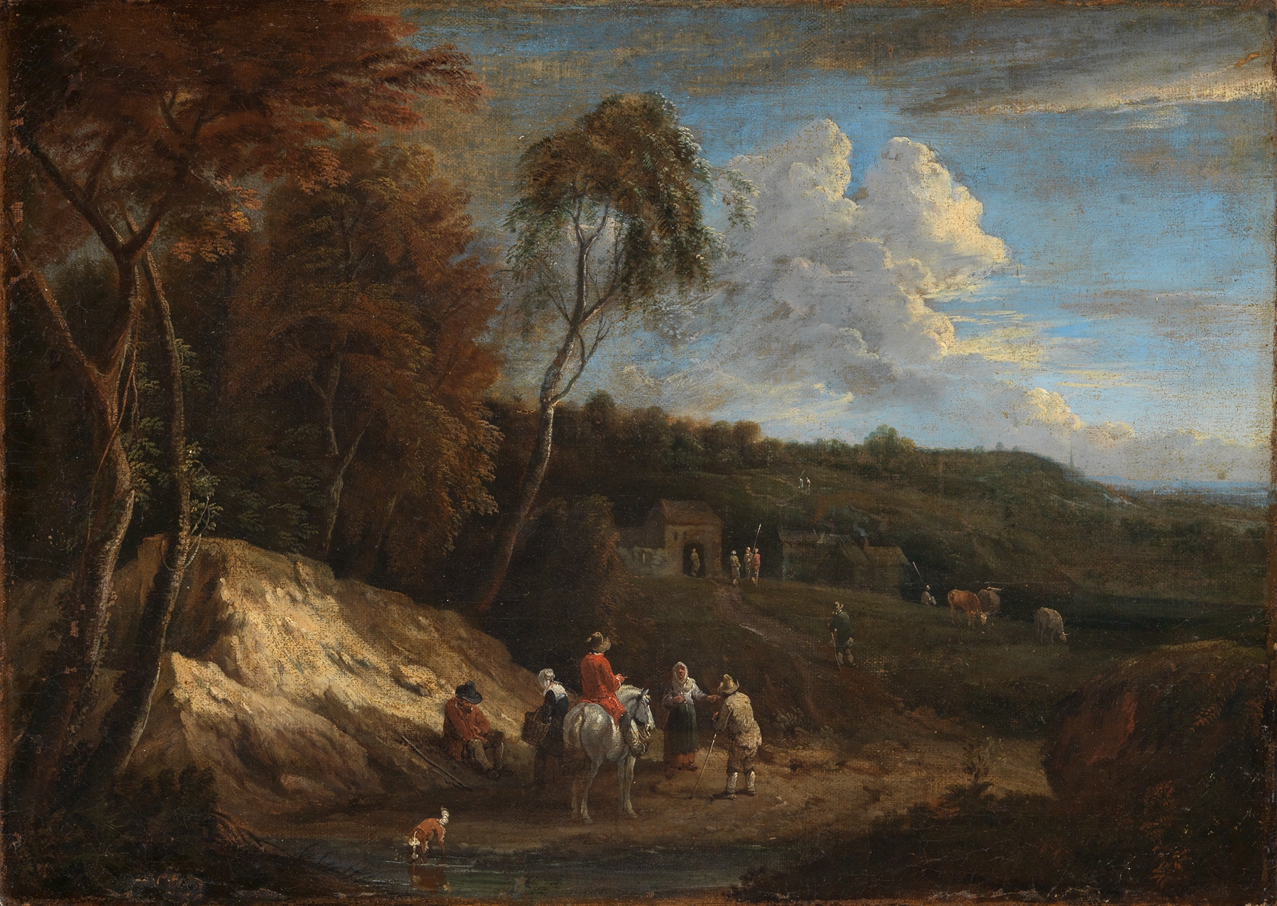 Landscape with travelers and farmers, oil on canvas by Cornelis Huysmans