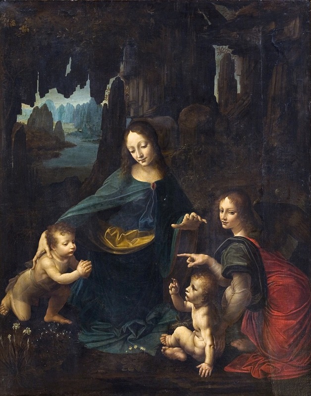 The Virgin of the Rocks depicts the Virgin Mary with the Christ Child in a rocky landscape.