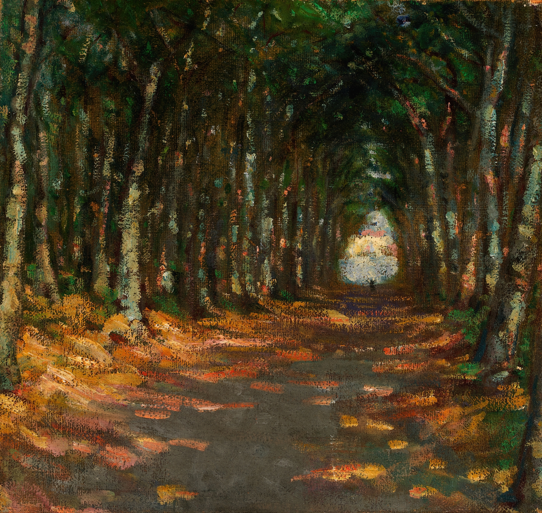 Allee dans le Parc by Alice Pike Barney, oil on canvas depicting a serene park scene.