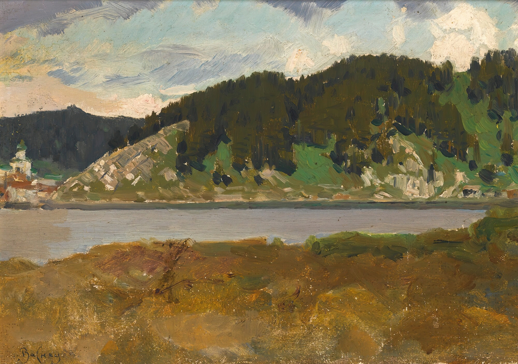 Landscape with lake, oil painting by Apollinari Mikhailovich Vasnetsov