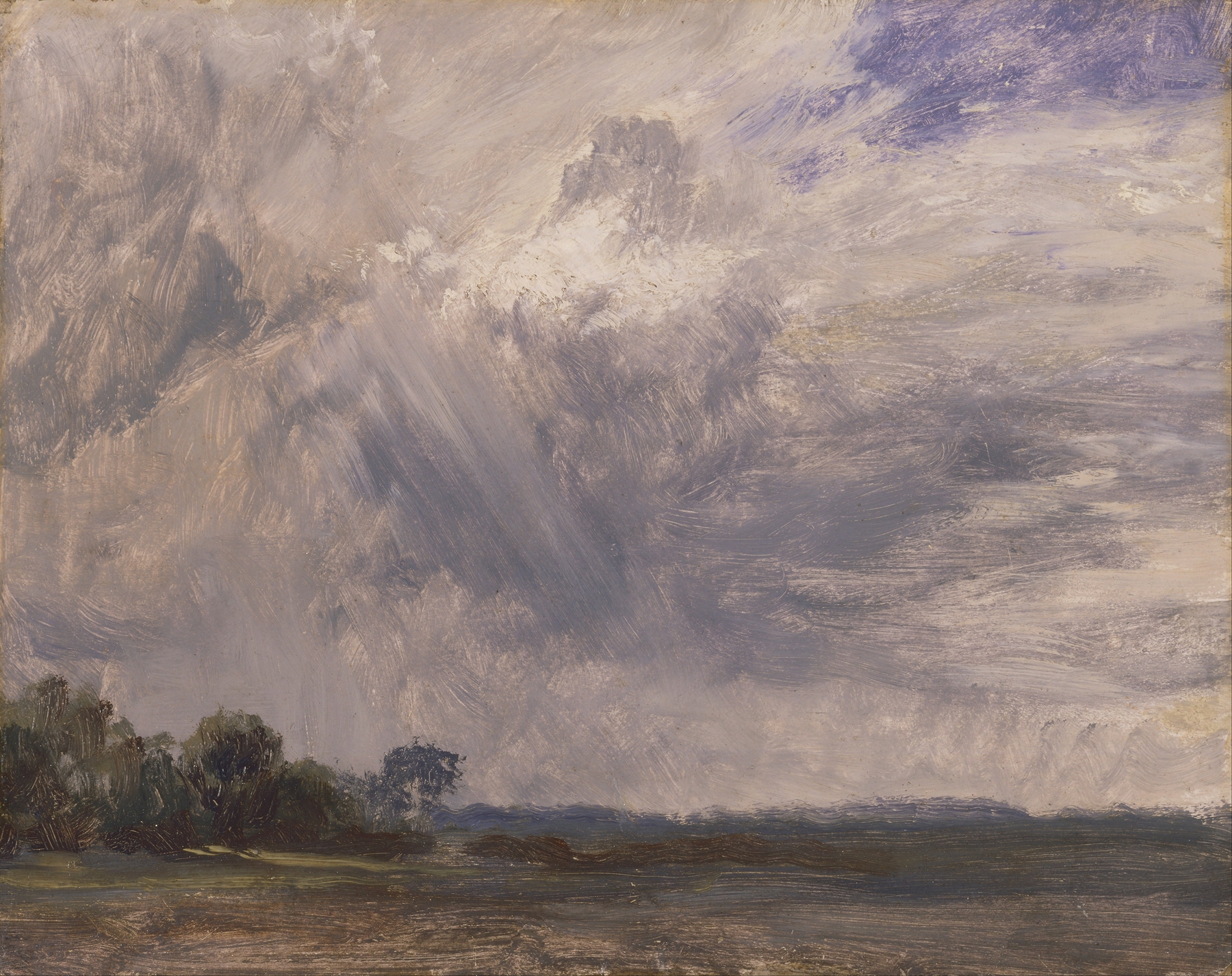 Study of a Cloudy Sky by John Constable, oil painting depicting a turbulent sky filled with clouds.