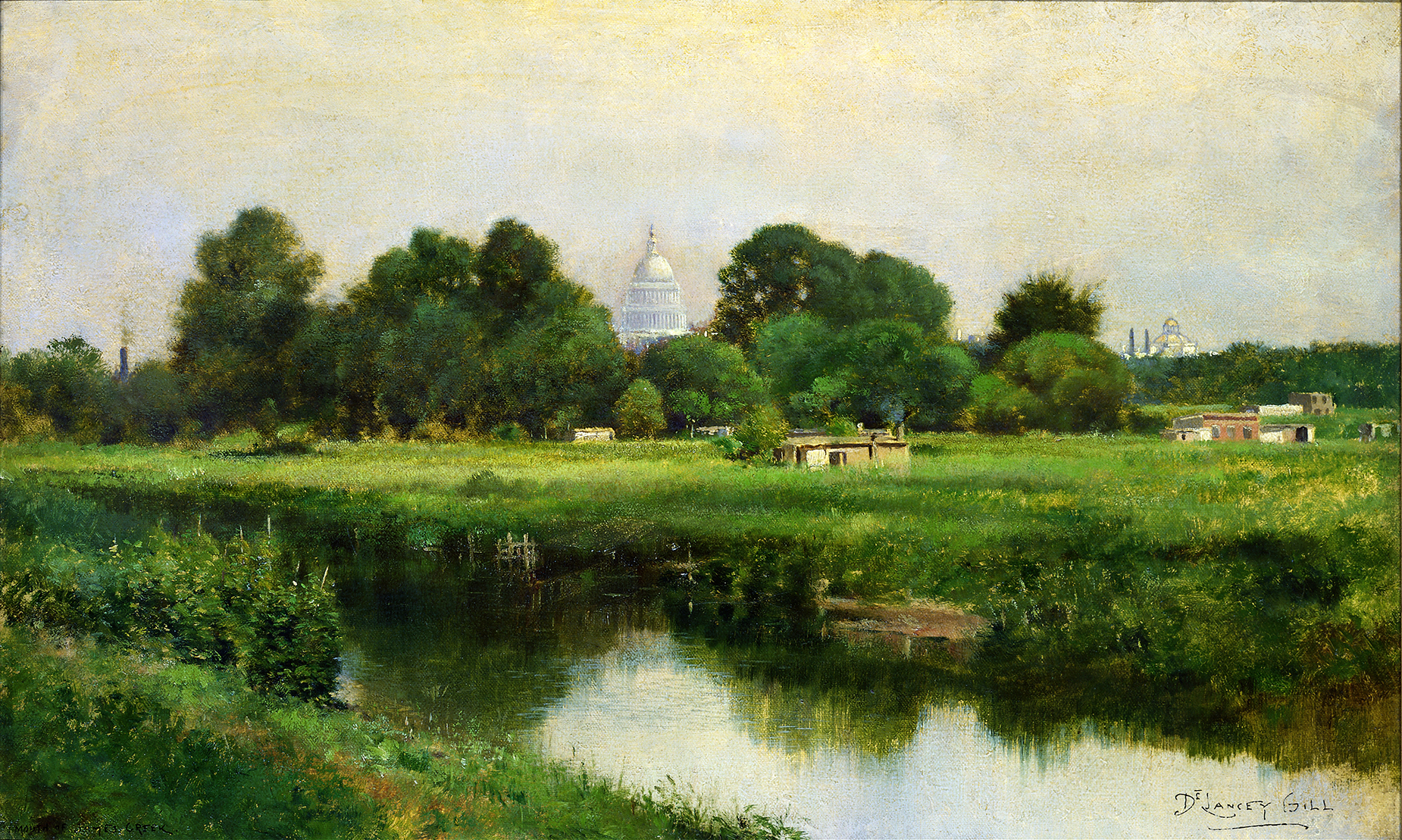 Mouth of James Creek, oil painting by De Lancey Gill, depicting a tranquil creek landscape.