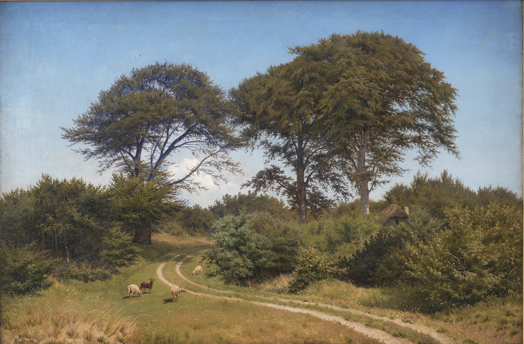 Landscape of 'Parti af Færgelunden ved Jægerspris' by Frederik Kraft, oil on canvas