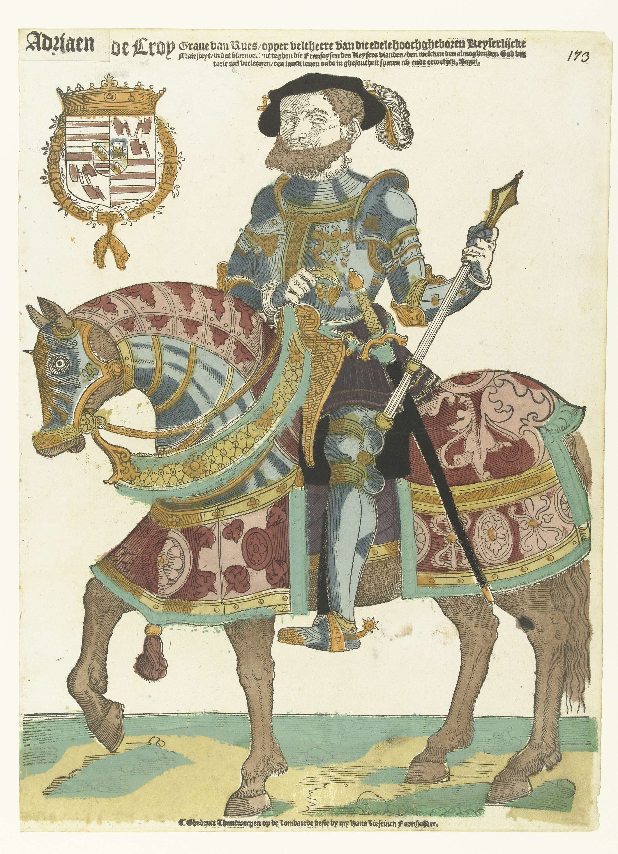 Portrait of Adriaen de Croy on horseback, oil painting by Hans Liefrinck
