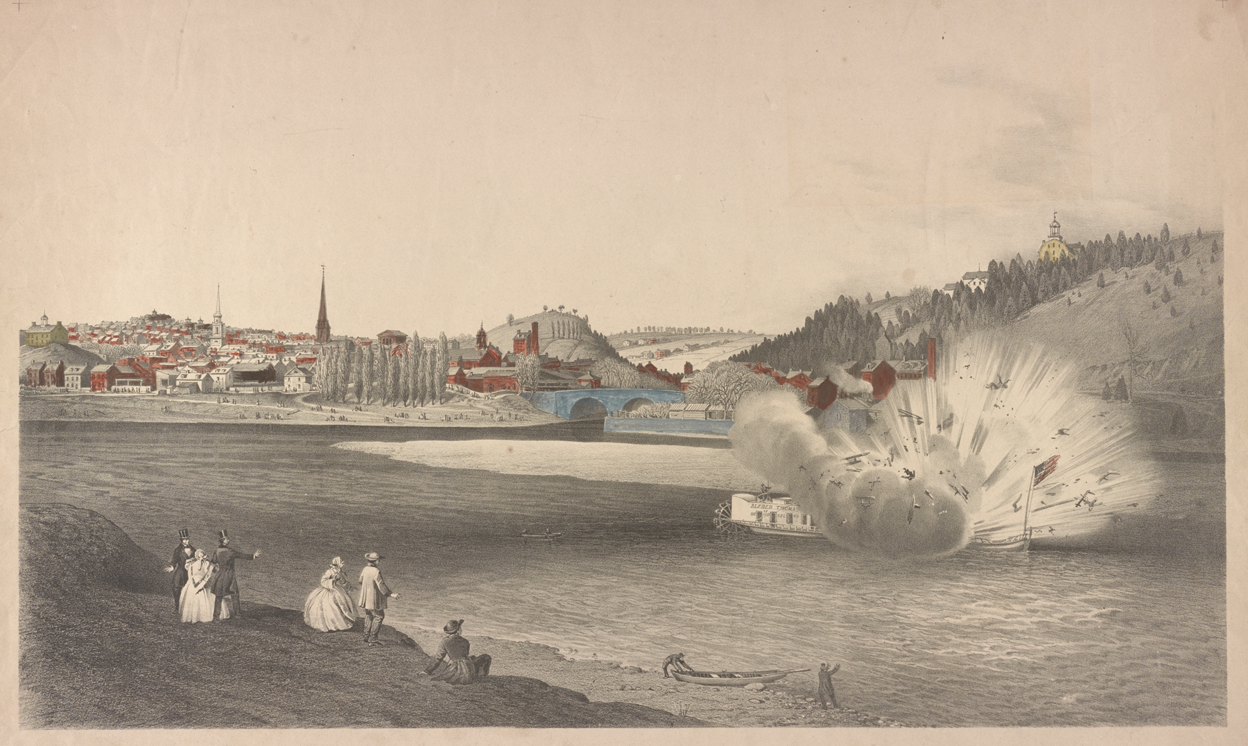 Explosion of the Alfred Thomas at Easton Pa. March 6th 1860, by James Fuller Queen, public domain