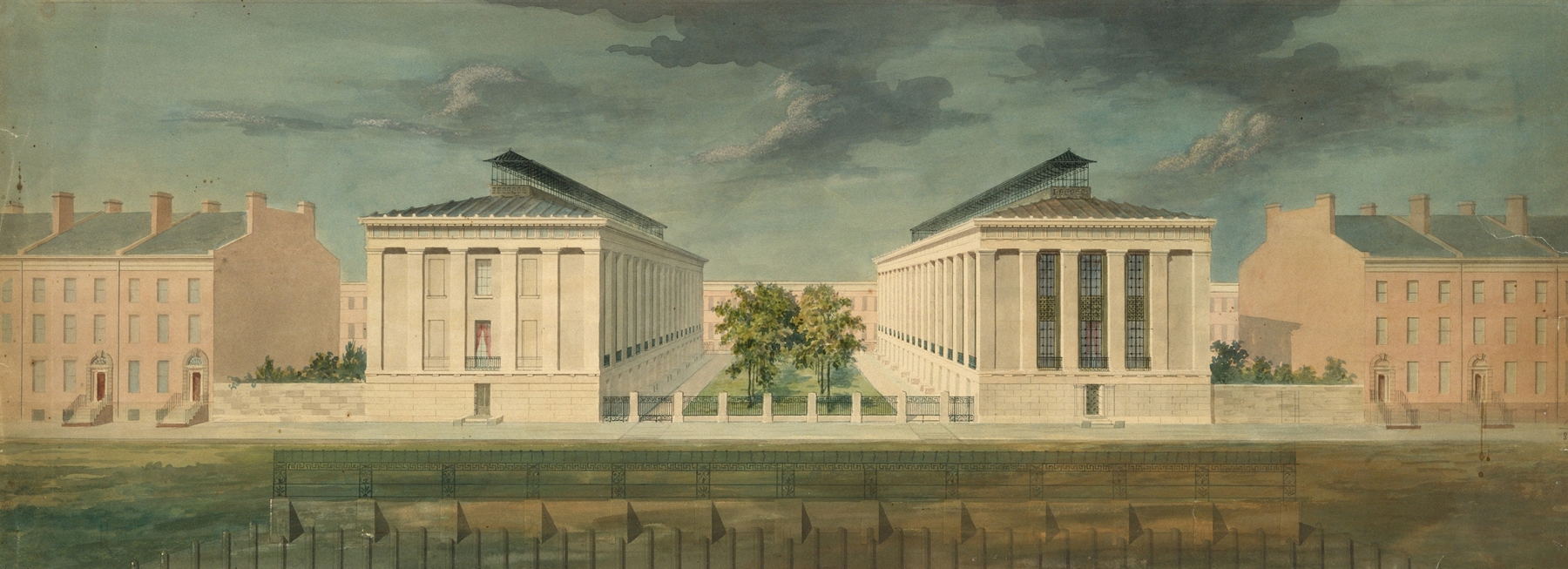Unexecuted Design for Cross-Block Terrace Development (perspective), by Alexander Jackson Davis, public domain