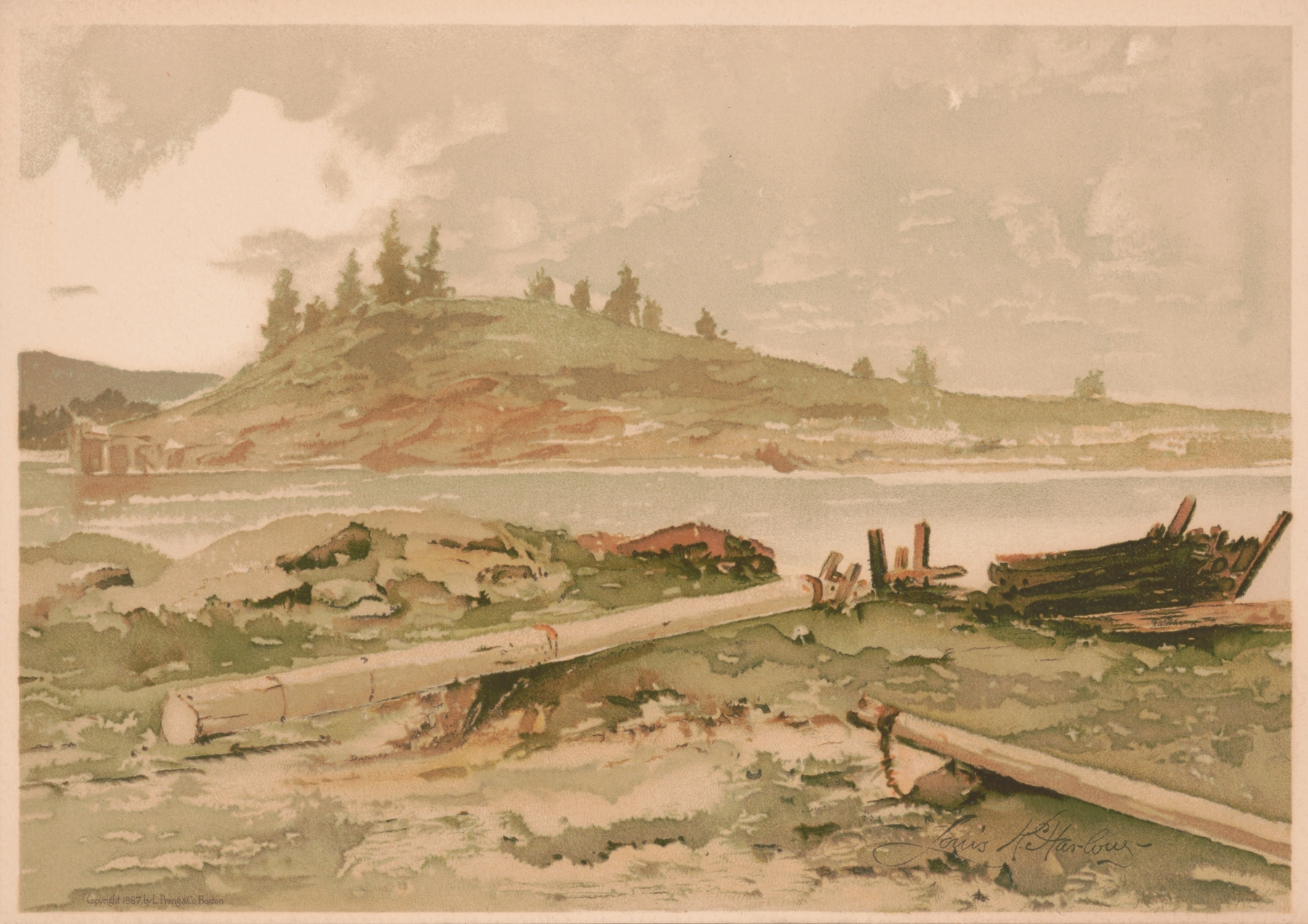 Marine scene with tranquil waters by Louis Kinney Harlow, impressionism
