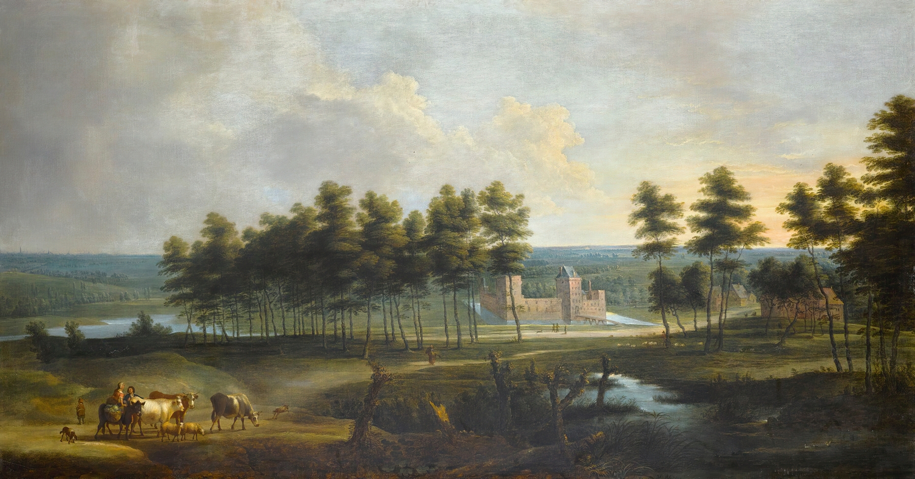 Landscape with Chateau de Male in mist, by Lucas van Uden, oil painting