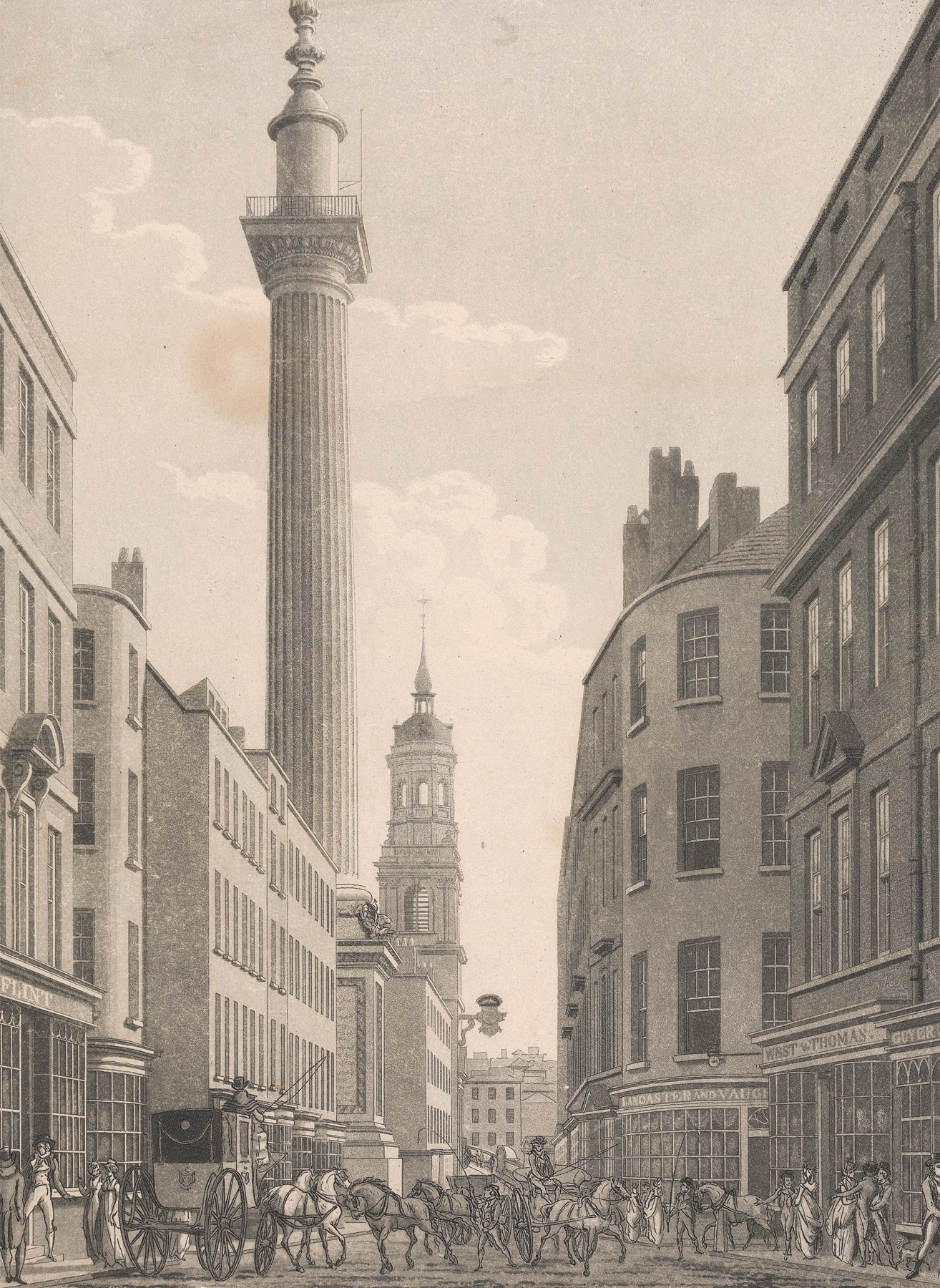 The Monument from Fish Street Hill, by Thomas Malton, public domain