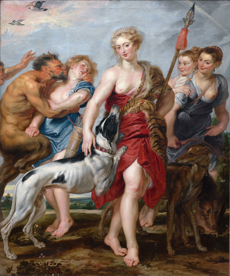 Diana and Her Nymphs Departing For The Hunt depicts the goddess and her companions in a lush landscape.