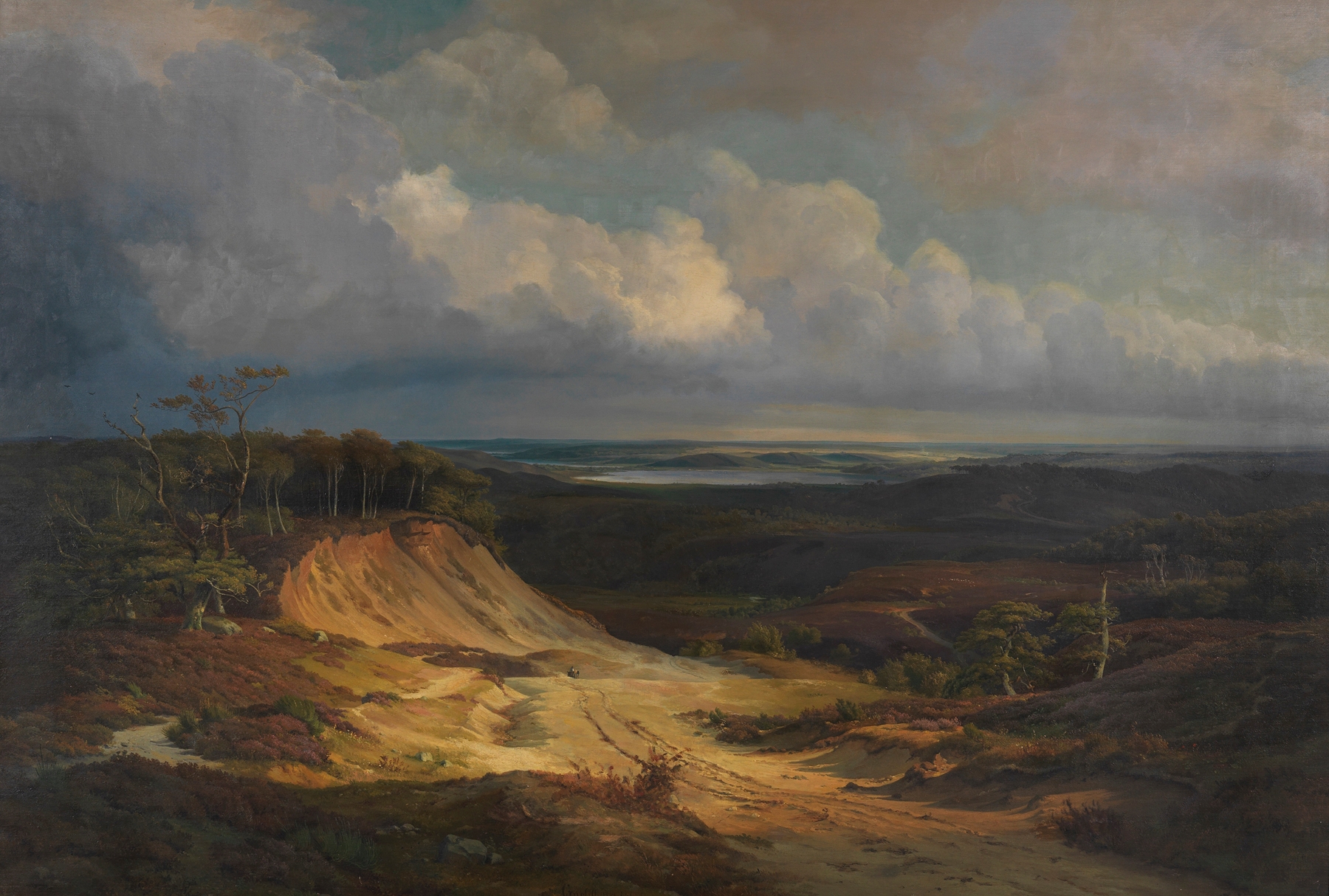 Heidelandschaft in Jütland by Louis Gurlitt, oil on canvas depicting a serene landscape with muted colors.