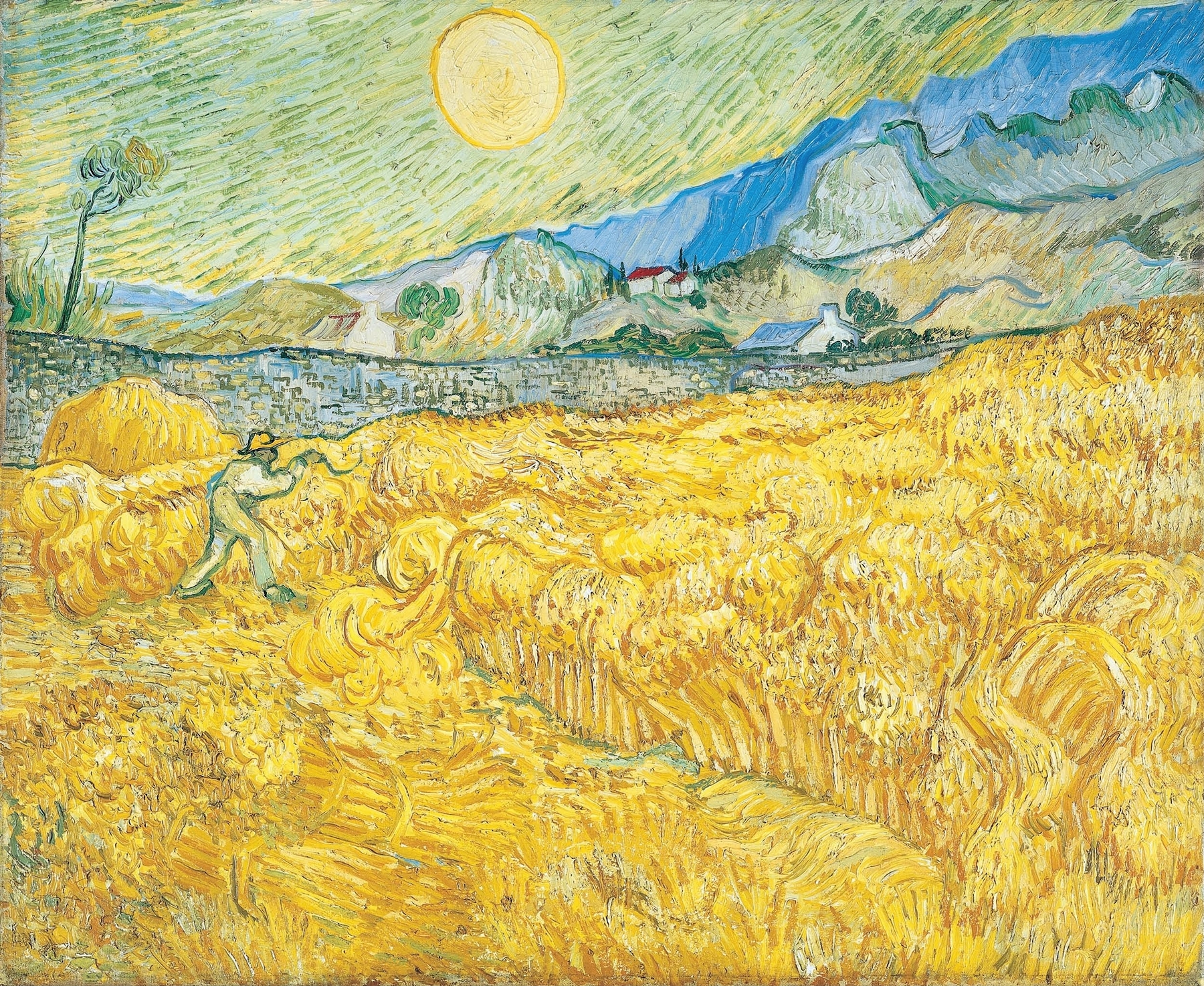 Wheat Field Behind Saint-Paul Hospital with a Reaper, by Vincent van Gogh, public domain