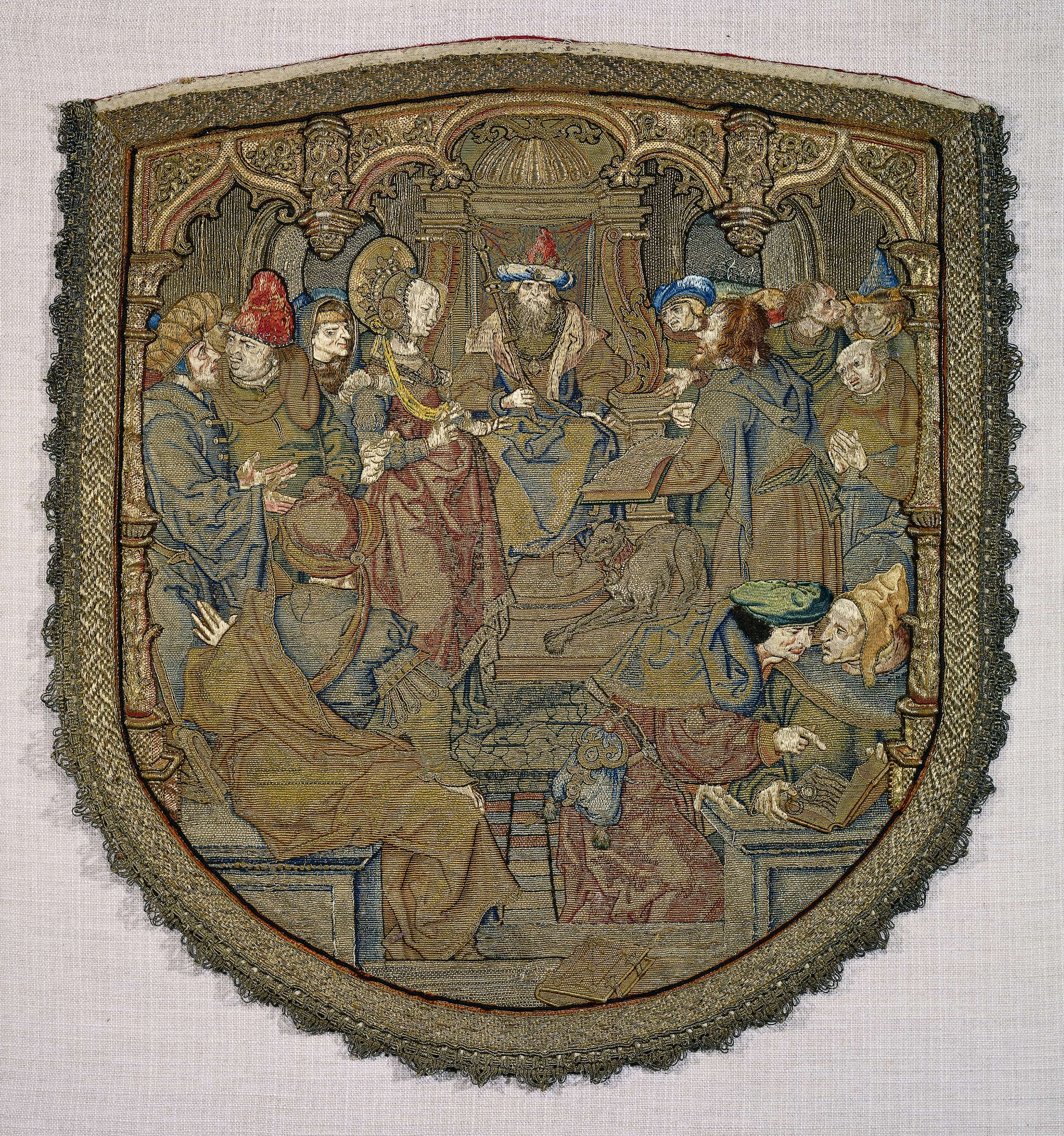 Tempera on panel depicting Saint Catherine and her adversary by Unknown Artist