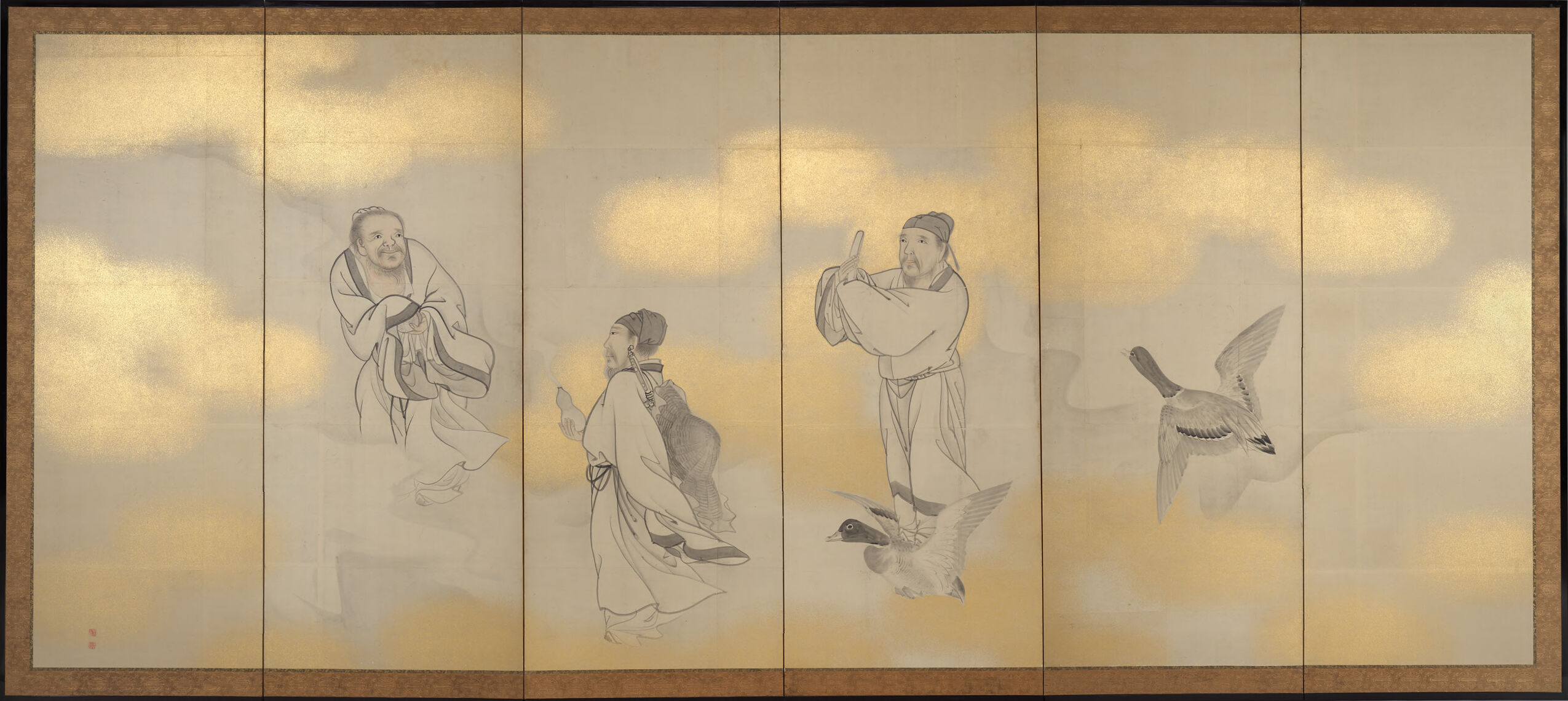 Seven Chinese Immortals (left screen), by Goshun 呉春 (Matsumura Gekkei 松村月渓), public domain