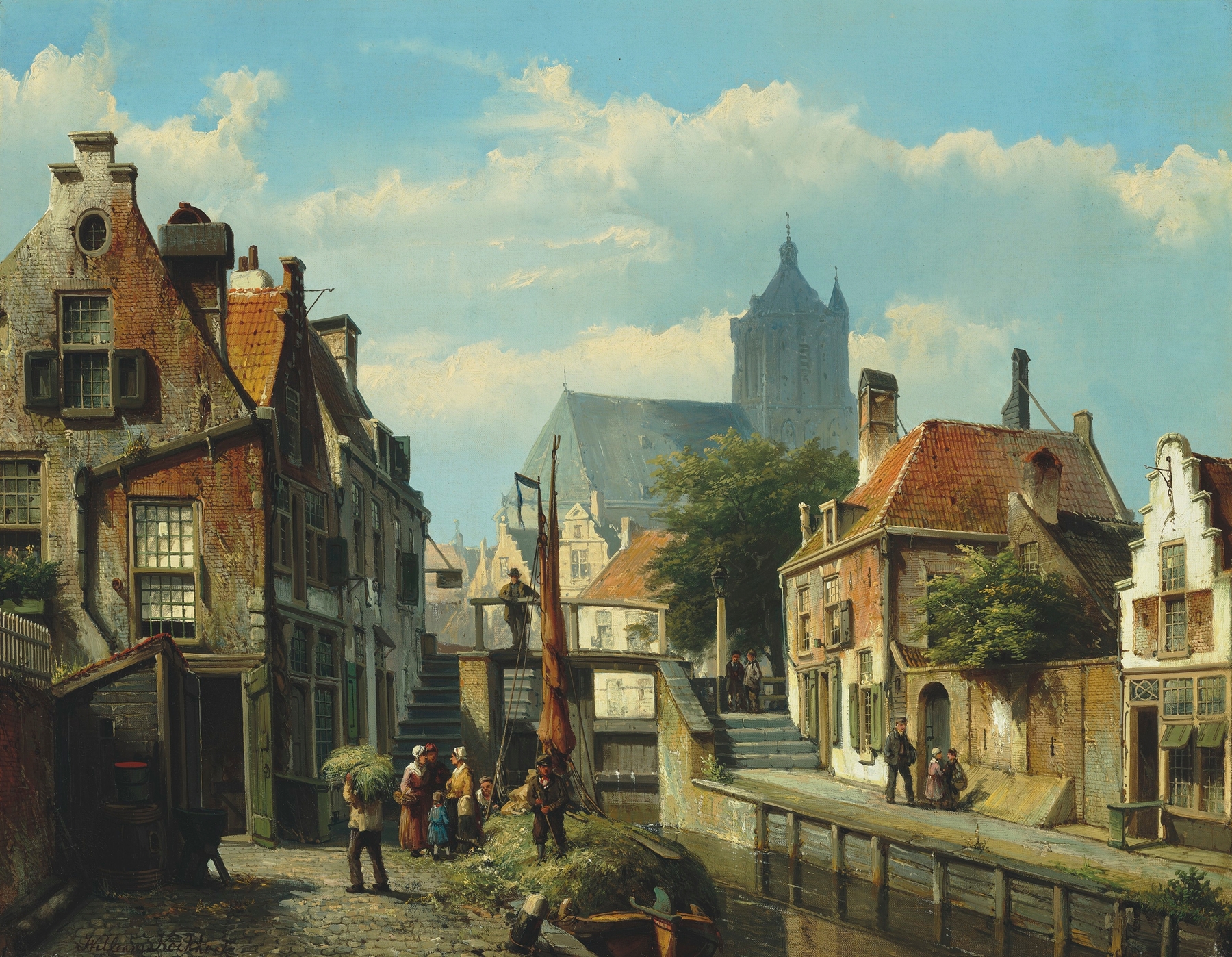 Unloading the hay barge, by Willem Koekkoek, public domain