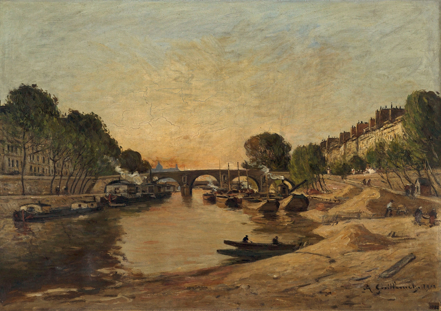 La Seine et le Pont Marie, oil painting by Antoine Guillemet, depicting a river and bridge.
