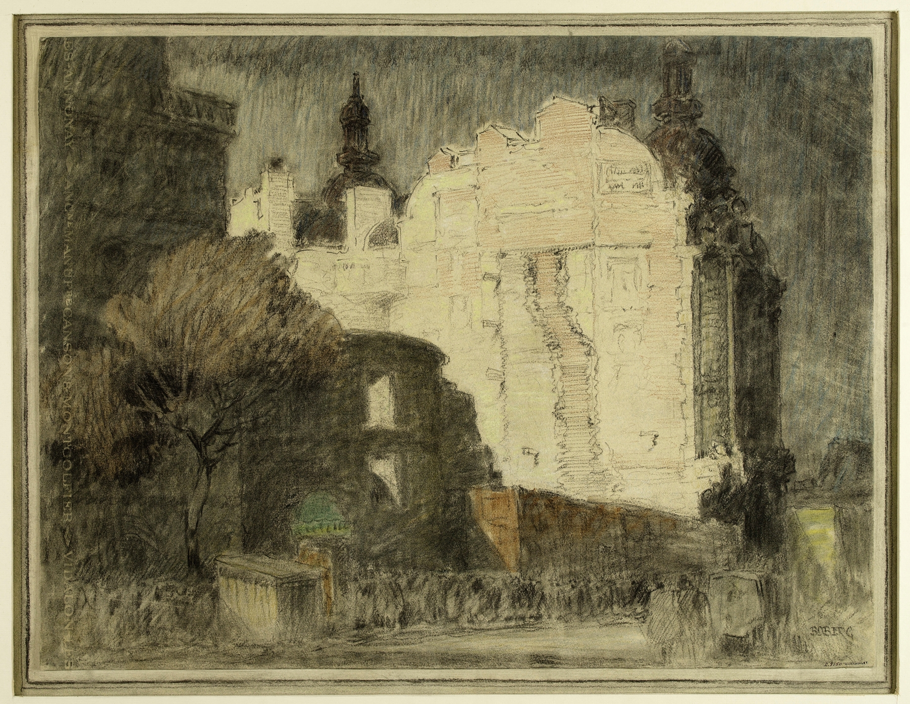 Oil on canvas by Ferdinand Boberg depicting a Paris landscape with demolition and ruins.