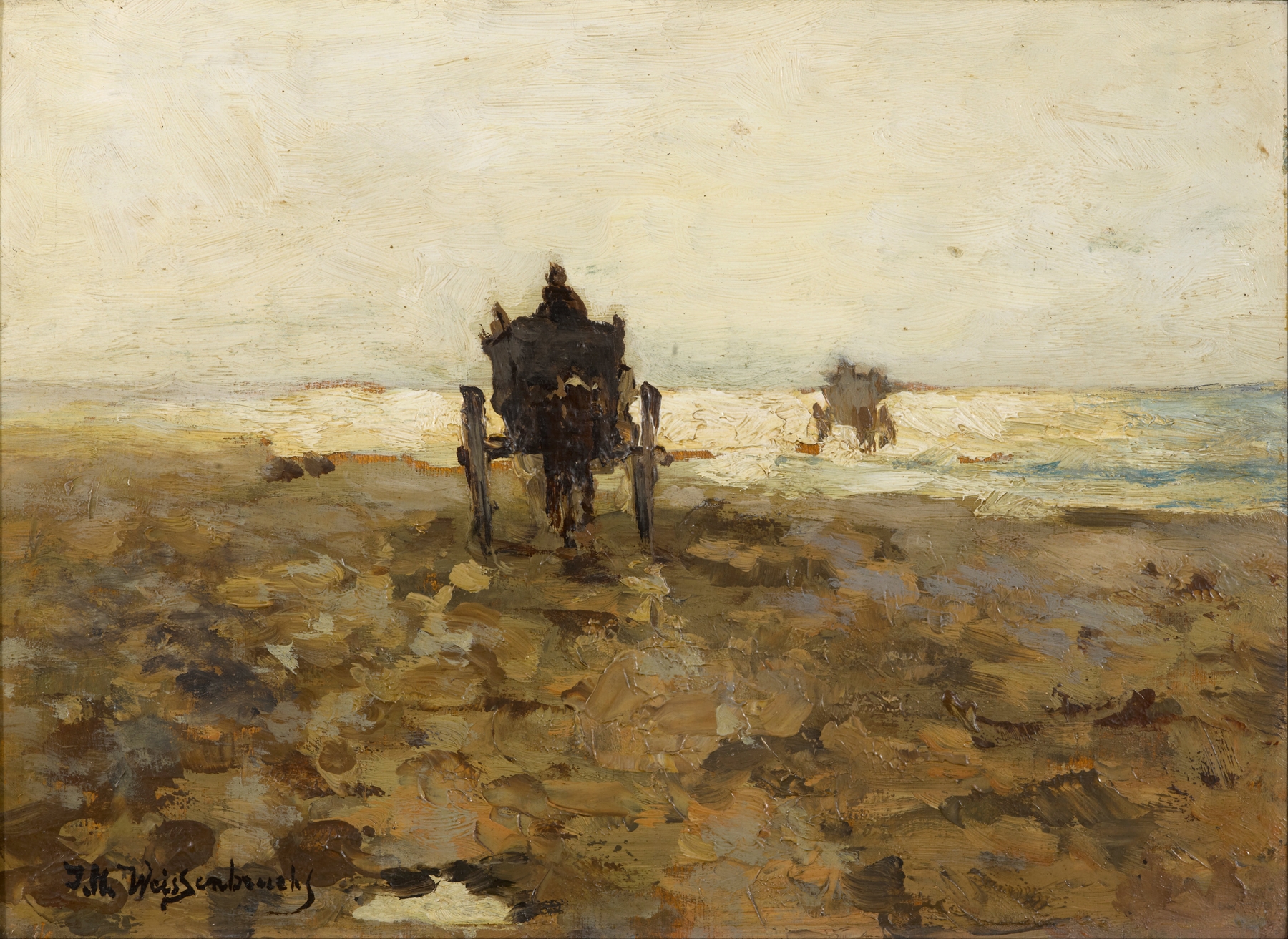 Still life oil painting by Johan Hendrik Weissenbruch featuring a cart filled with shells.