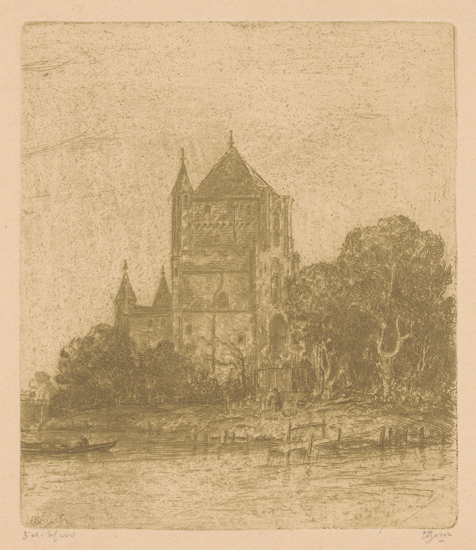 oil on canvas by Etienne Bosch depicting the Amsterdamse poort in Haarlem