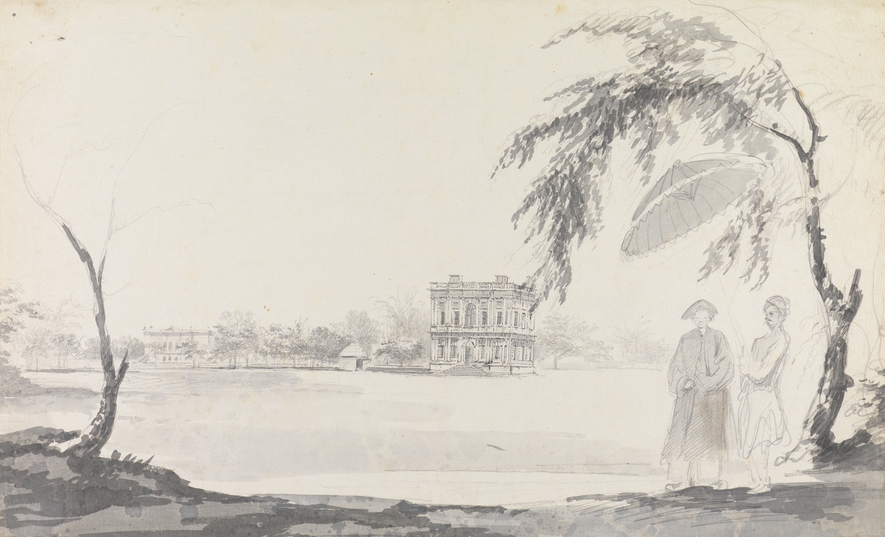 Drawing by William Hodges depicting a landscape with people, 1780-1788