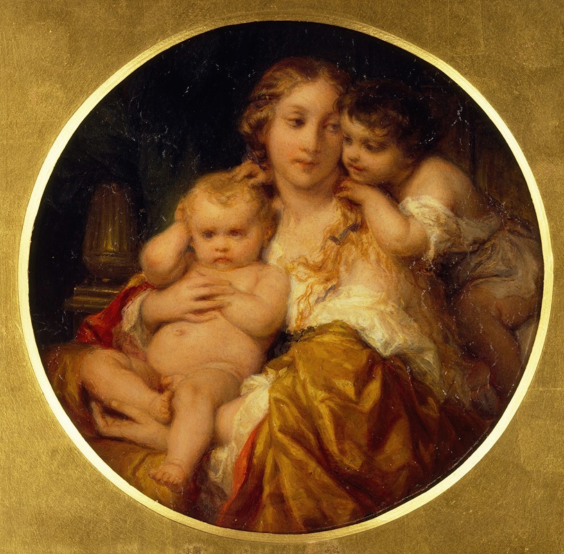 A touching scene of a mother with her children by Paul Delaroche.