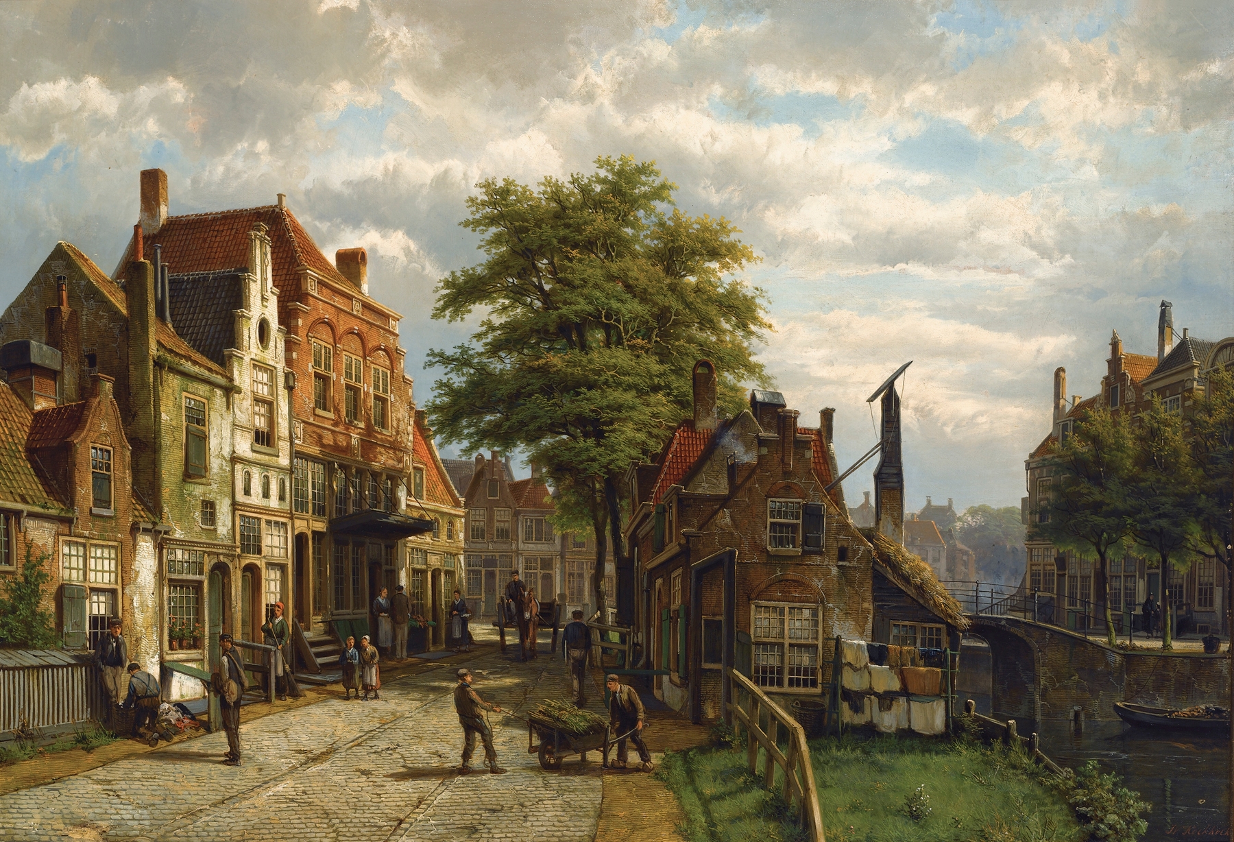 Figures In A Dutch Town On A Sunny Day, by Willem Koekkoek, public domain