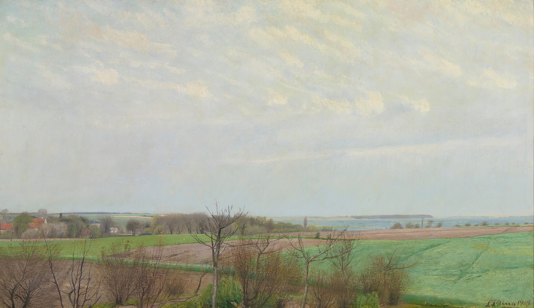 Landscape of Roskilde Fjord in early spring by Laurits Andersen Ring, oil painting